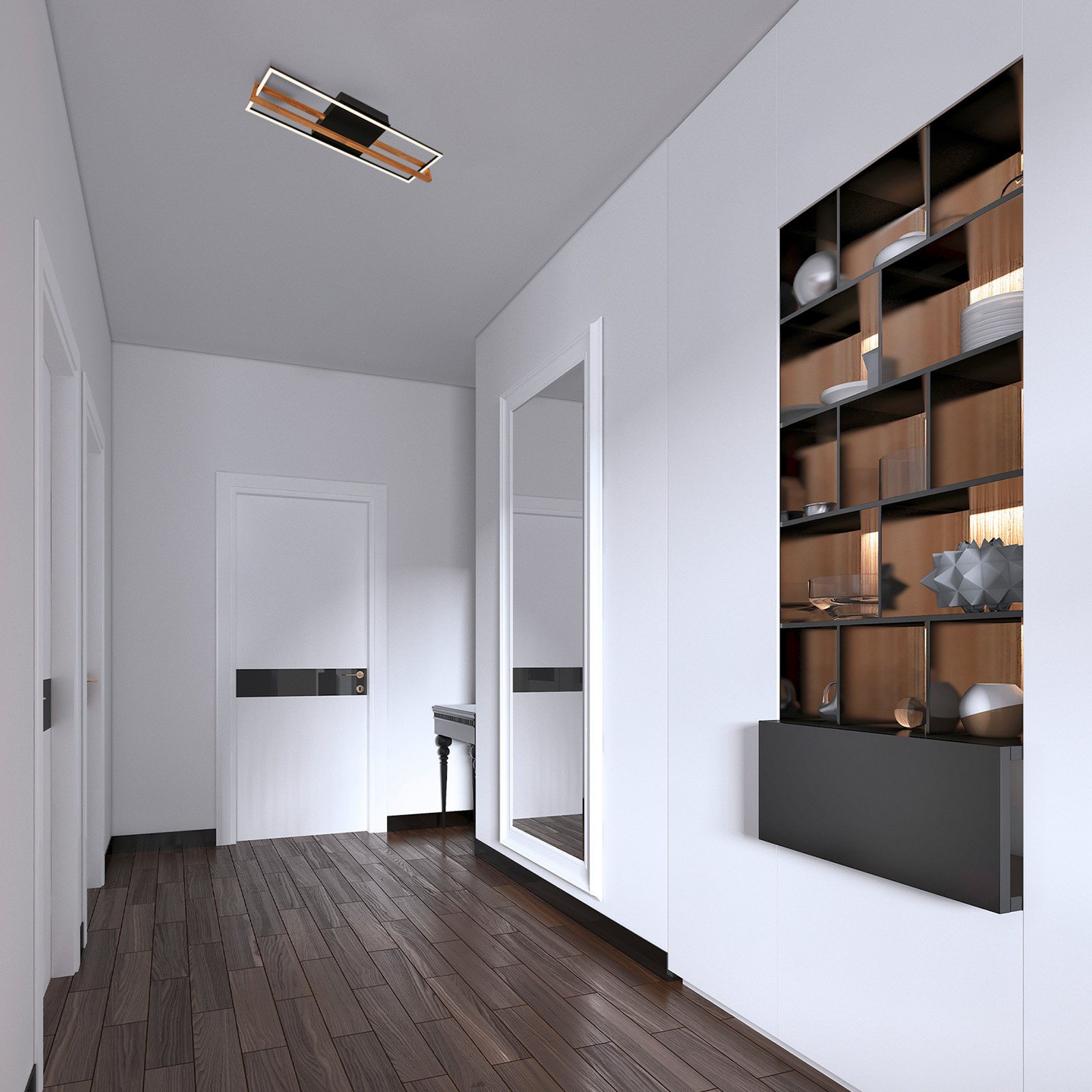 Briloner Plafonieră LED 3777015 dreptunghi cu element lemn - Camera de zi / sufragerie - modern - negru - Metal