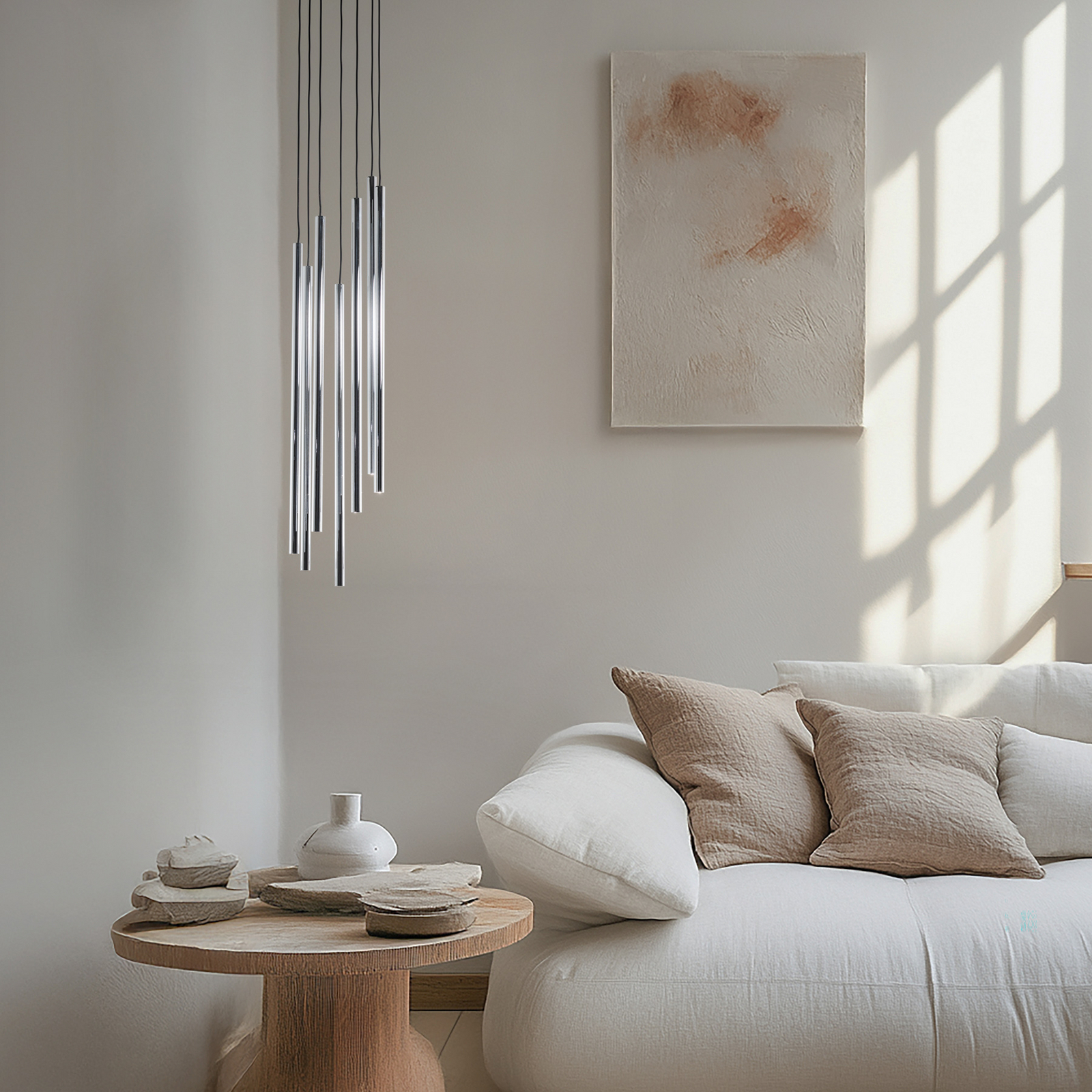 Hängeleuchte Sopel Lux, 7-flammig, rund, schwarz/silber, G9