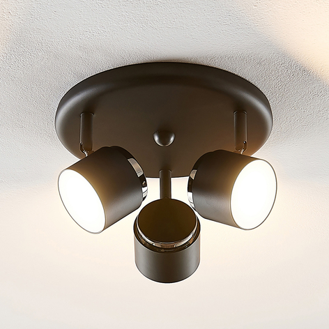 Lindby Marrie Plafonnier rond LED, noir, 3 lampes