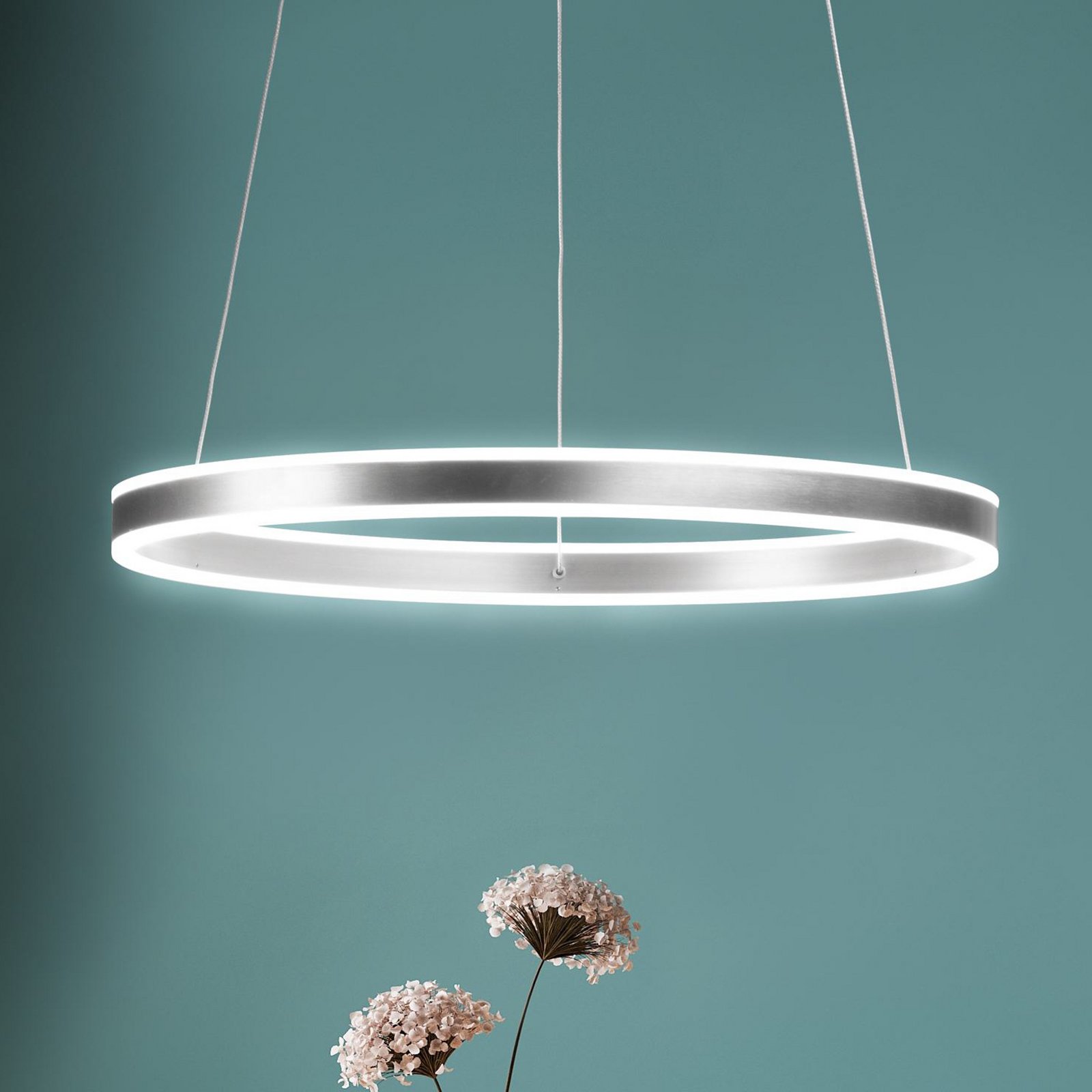 LED hanglamp Sirko, Ø 60 cm, nikkelkleurig, metaal, CCT
