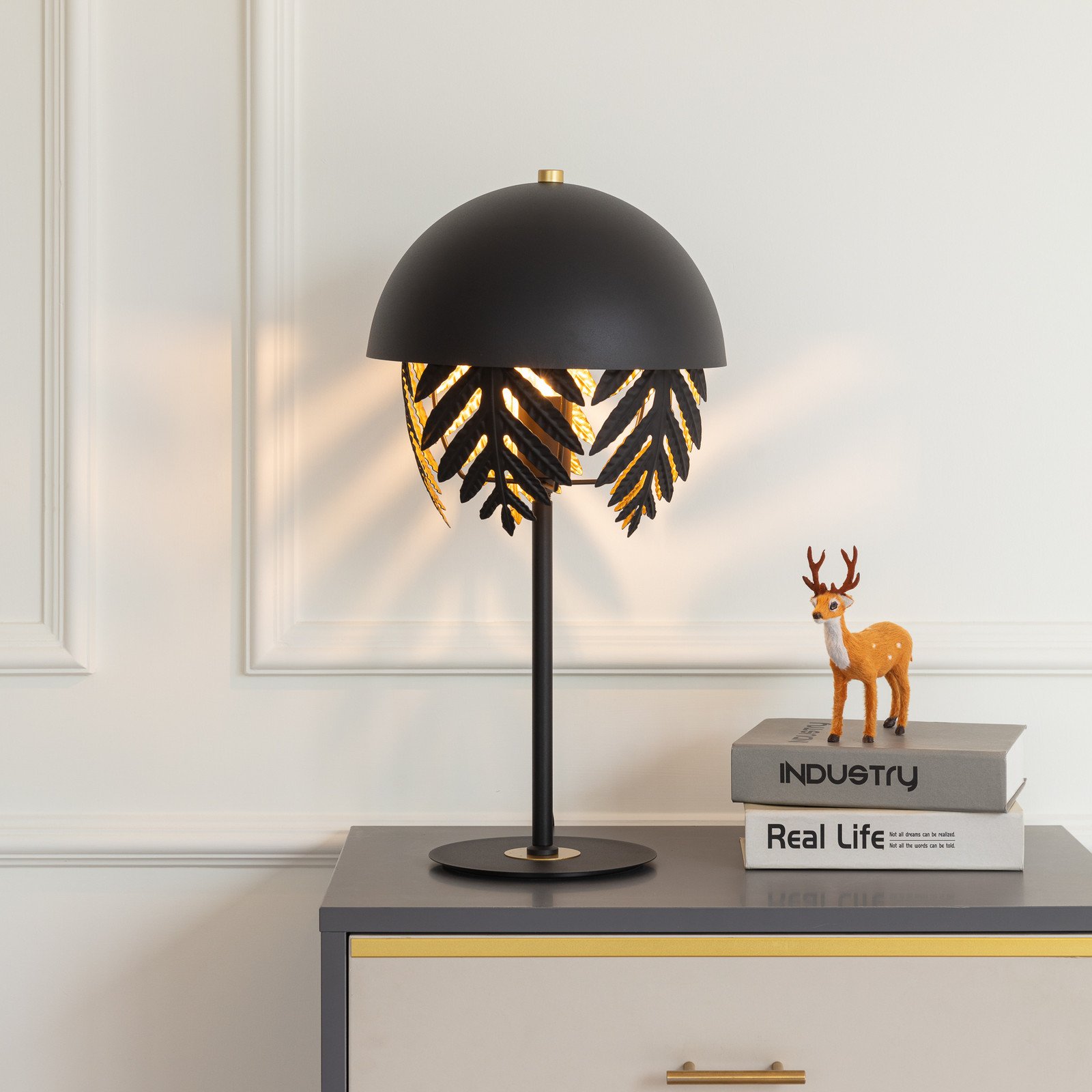 Lucande Aparas lampă de masă aspect frunză negru-auriu - Camera de zi / sufragerie - design - negru auriu - Metal