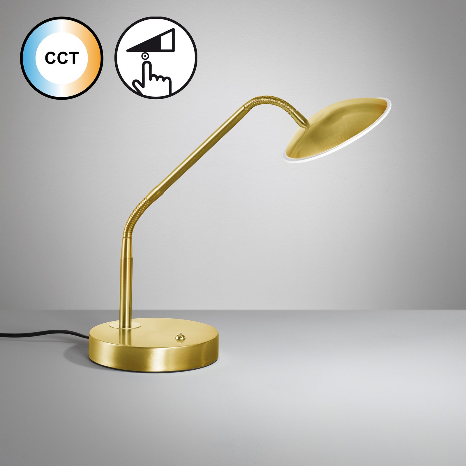 LED tafellamp Tallri, messing, hoogte 60 cm, CCT, touchdimmer LED tafellamp Tallri, messing, hoogte 60 cm, CCT, touchdimmer