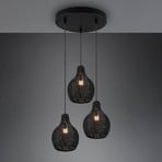 Sprout pendant light made of rattan, 3-bulb