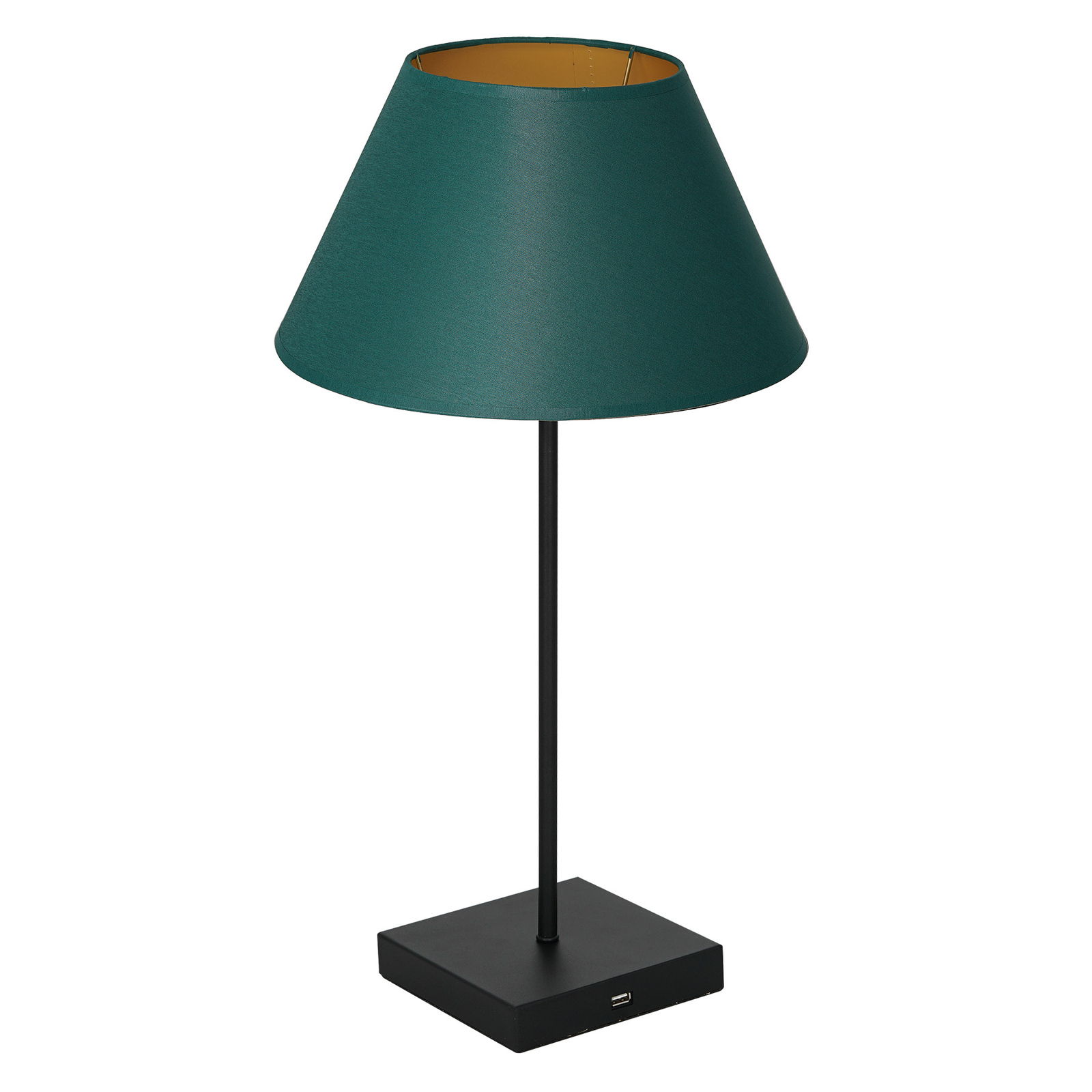 Table bordlampe, sort, konisk skærm i grøn-guld