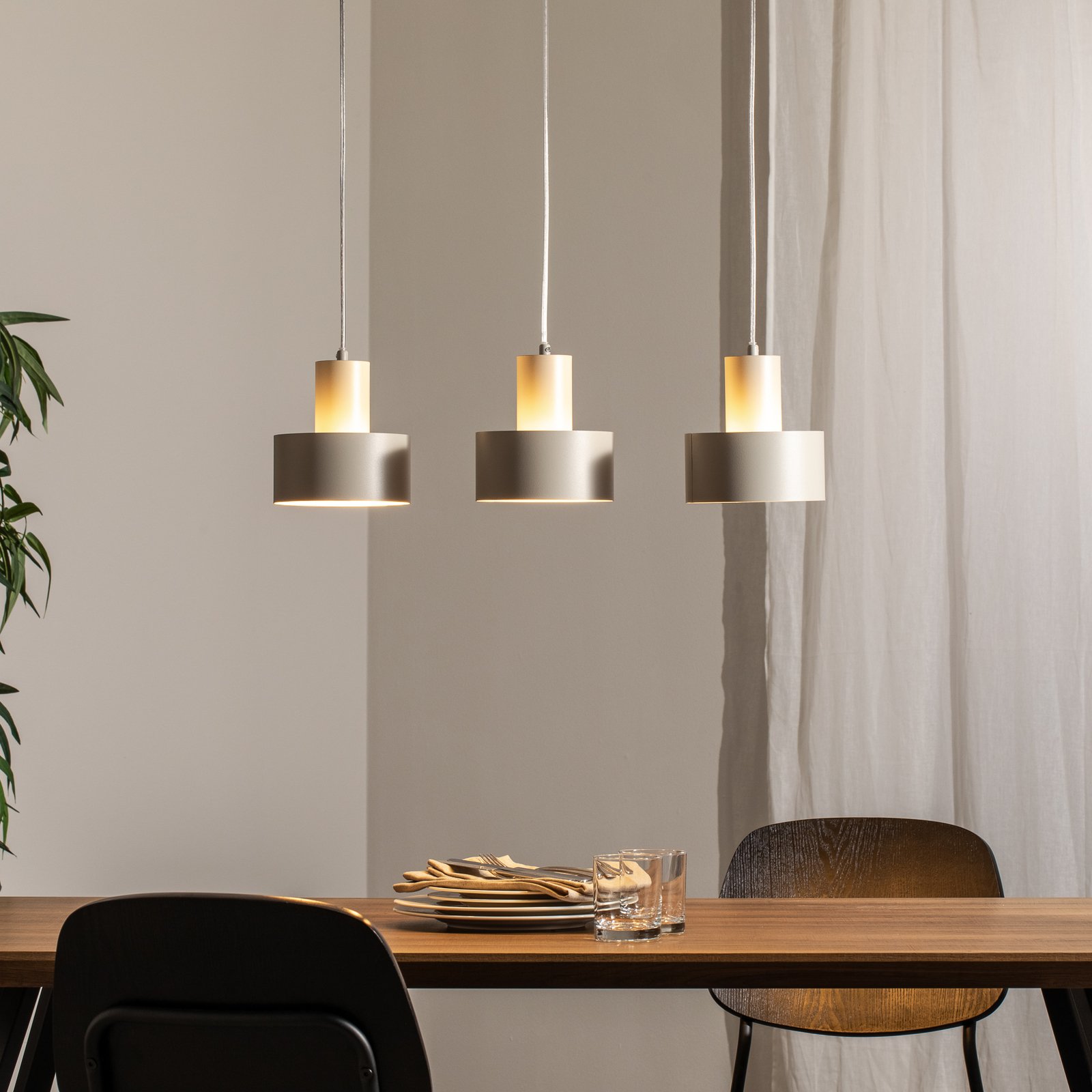 Hängeleuchte Rif 3, taupe, 3-flammig, linear, Stahl