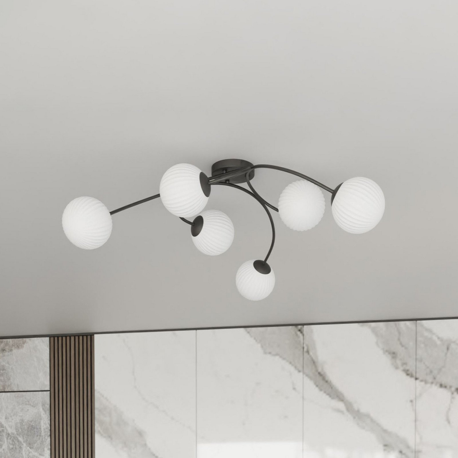 EMIBIG LIGHTING Plafonieră Vibra opal/negru lungime 97 cm sticlă 6 becuri. - Camera de zi / sufragerie - Modern - opal negru