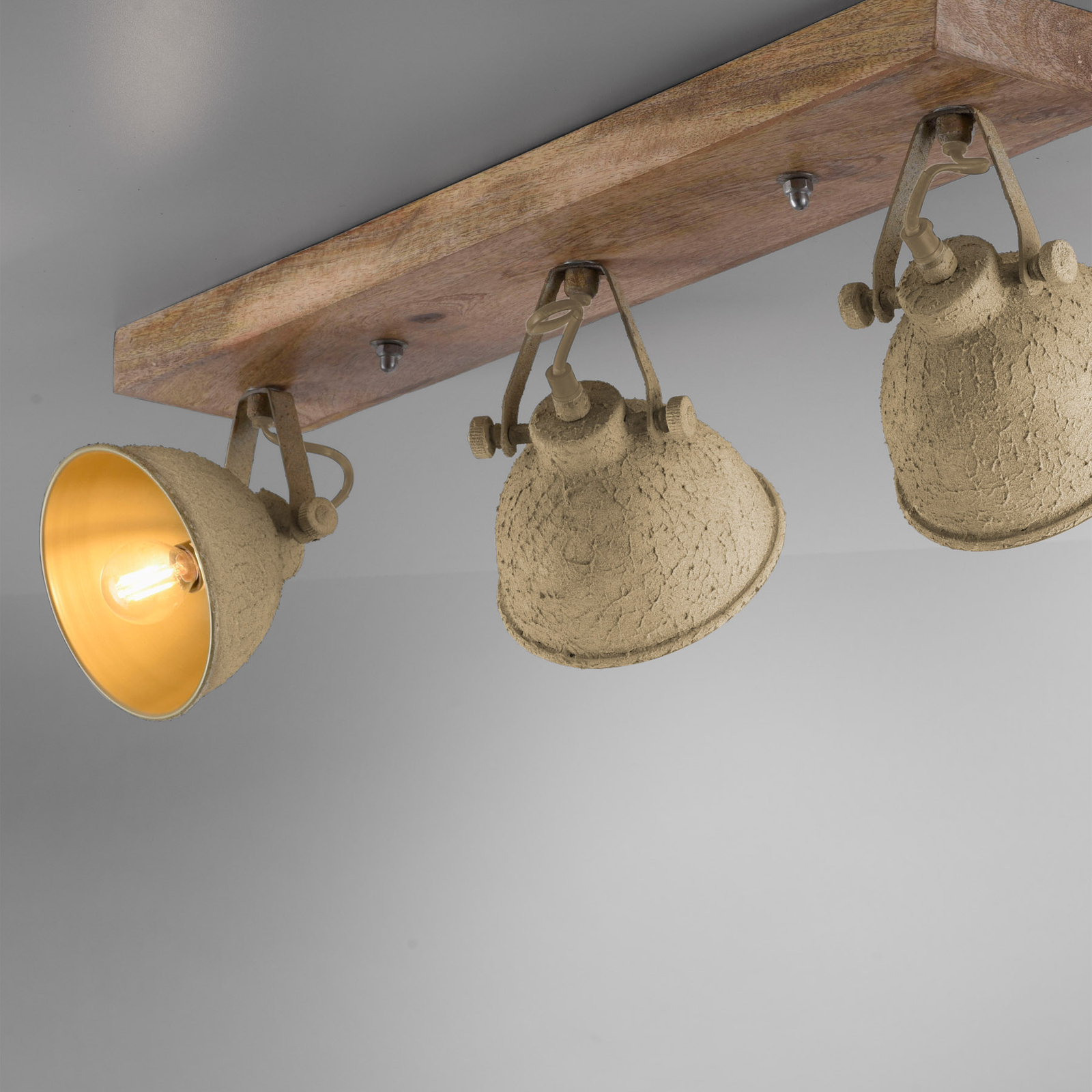 Plafonnier Samia à 3 lampes, bois, beige structuré