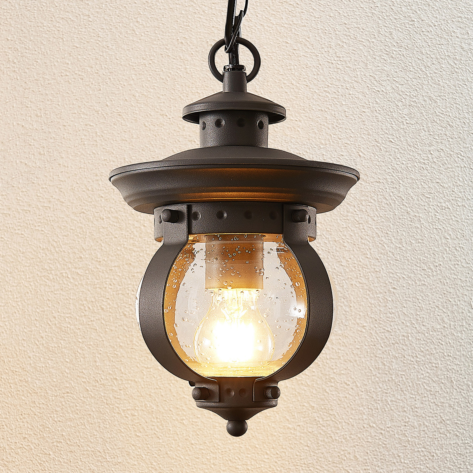 Lindby Farley pendant light for outdoor use, iron, glass, E27, 60 W, energy efficiency: A++, H: 27.6 cm
