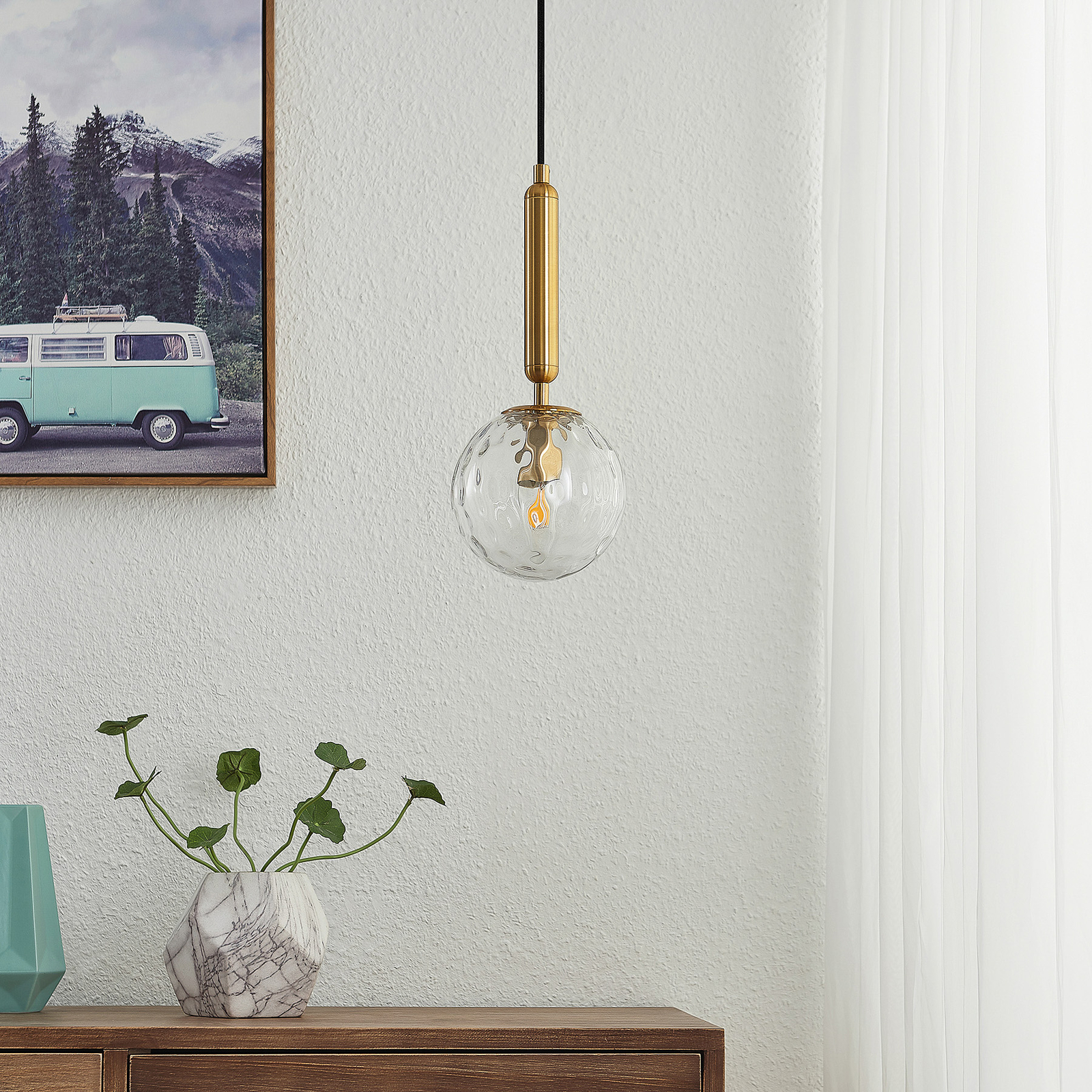 Lucande Edami hanglamp van glas, messing