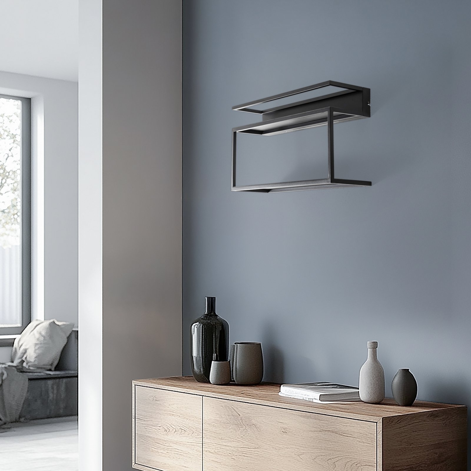 Wandlamp, zwart, staal, 60 cm lang, 1 x LED Wandlamp, zwart, staal, 60 cm lang, 1 x LED