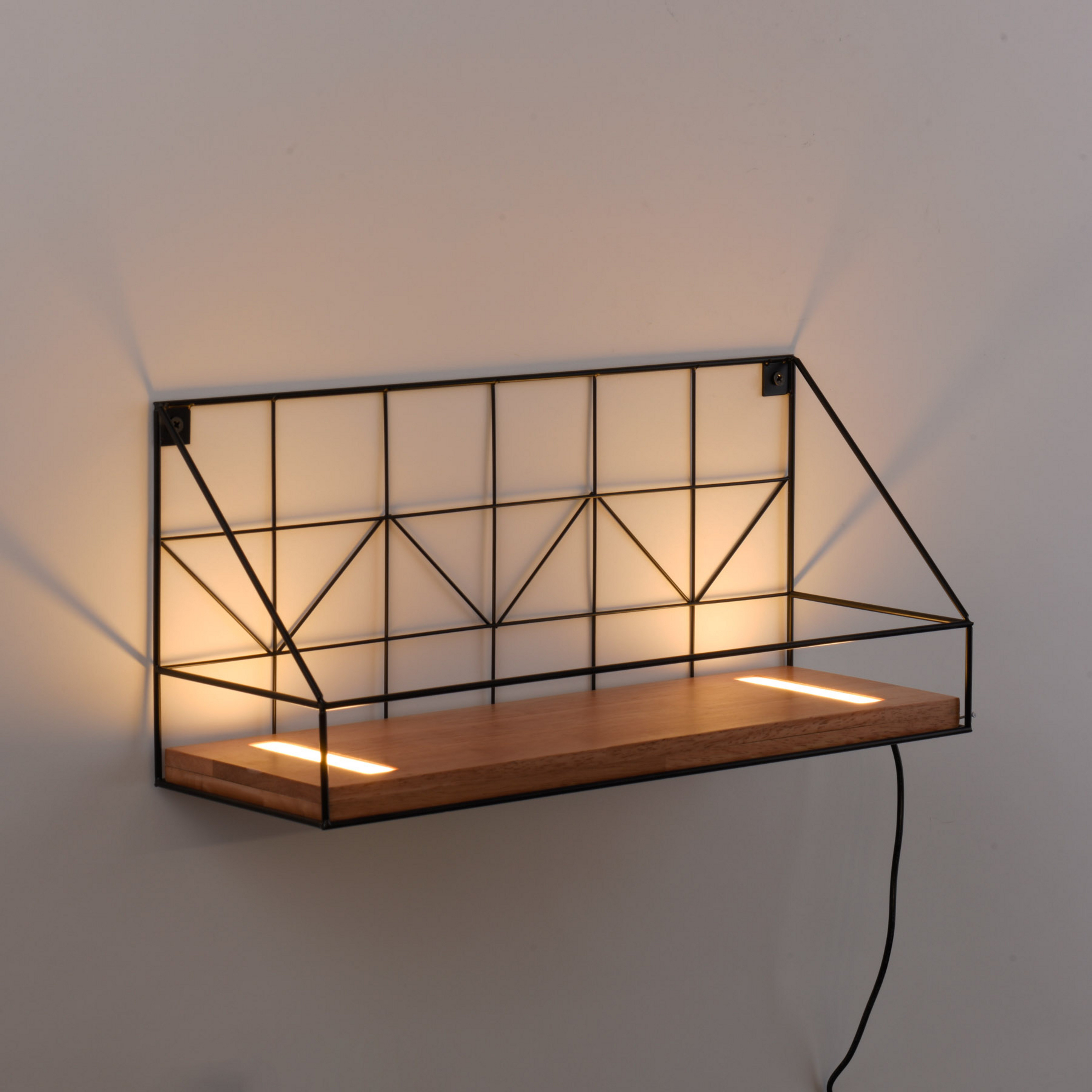 Kinkiet LED z drewnianą półką, 45x15cm