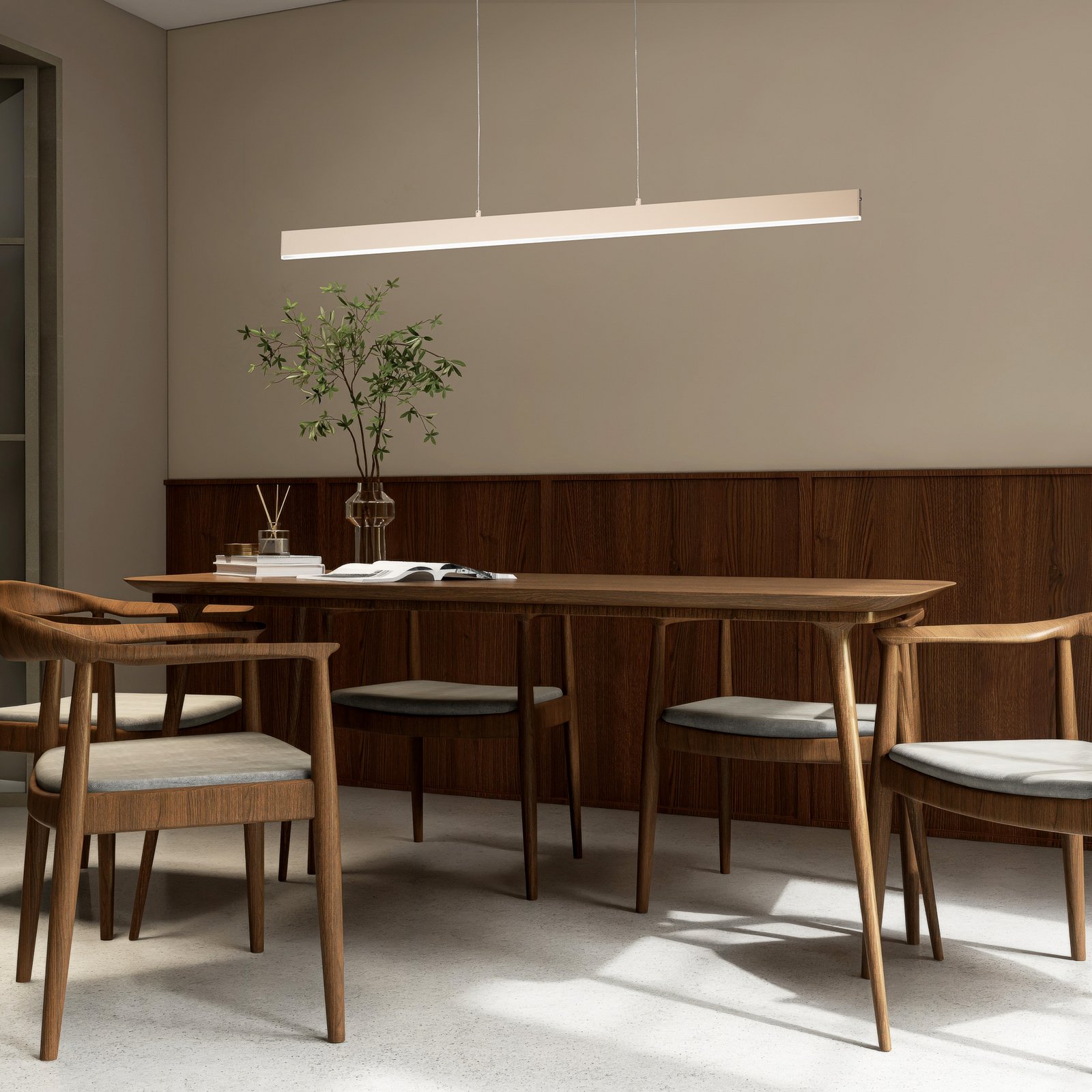 LED pakabinama lempa Silvano, smėlio spalvos, ilgis 115 cm, CCT, jutiklinis