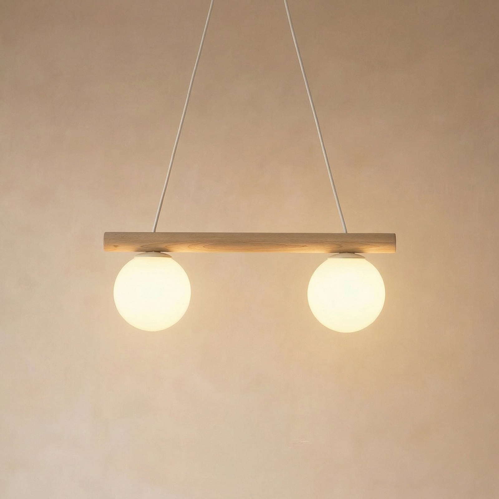 HELAM Lampa suspendată Woodstock culoare nisip lemn/metal 2 becuri - Camera de zi / sufragerie - Casă de țară / Rustic - lemn deschis alb