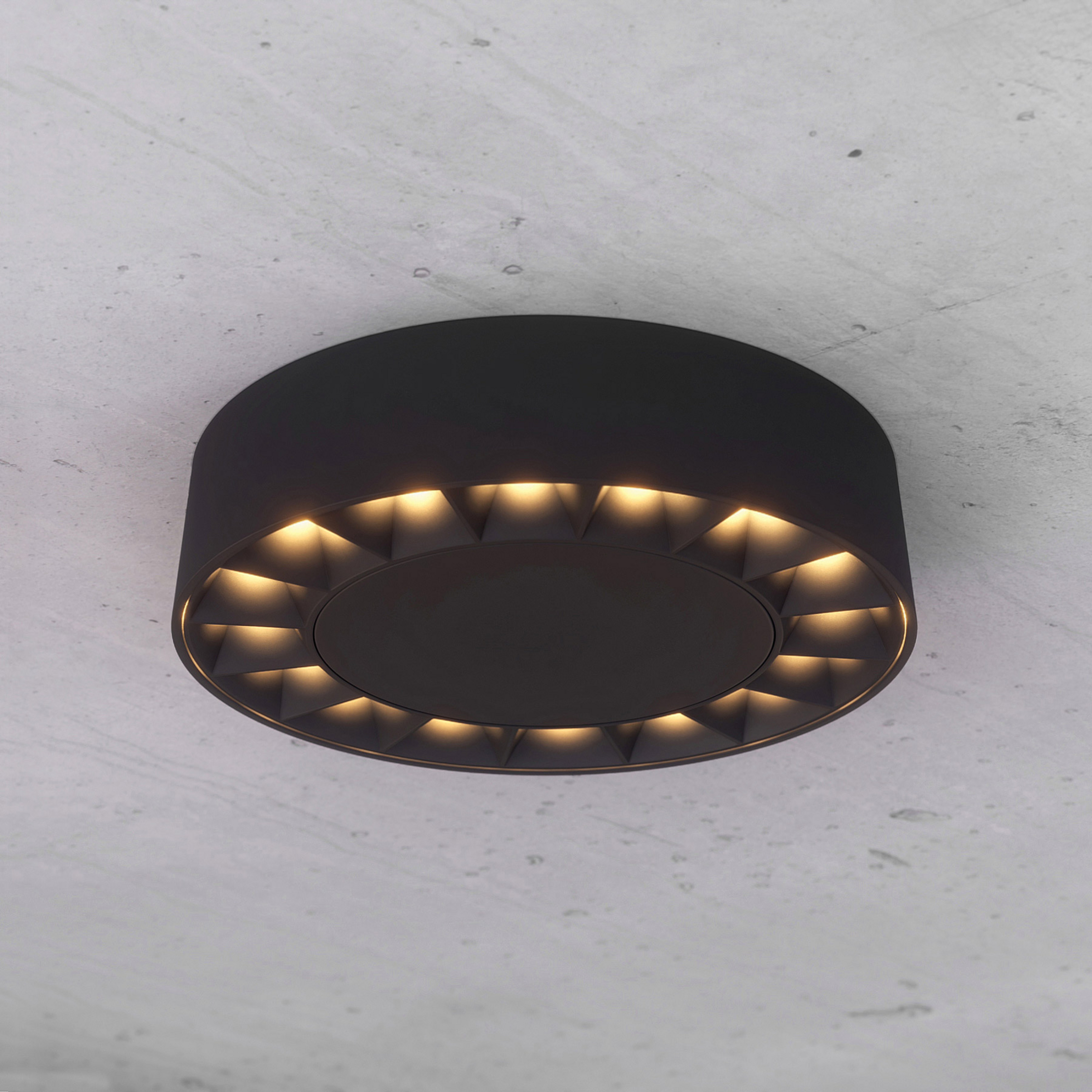 Lucande lampa sufitowa zewnętrzna Kelissa, okrągła, czarna