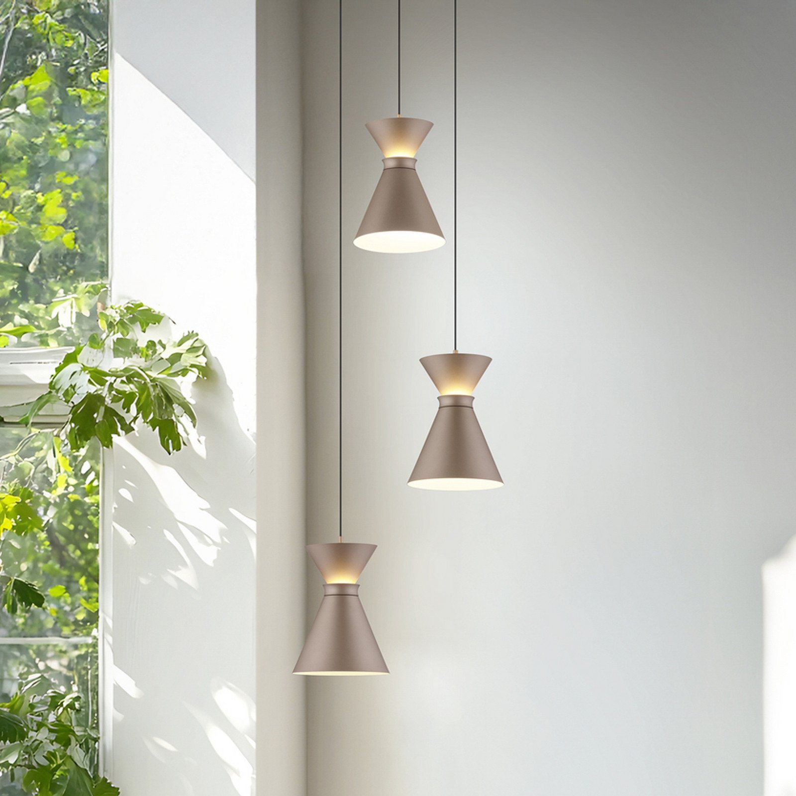 Lampă suspendată LED Helestra LUK 3 becuri maro dimabil - Bucătărie - maro deschis - Aluminiu