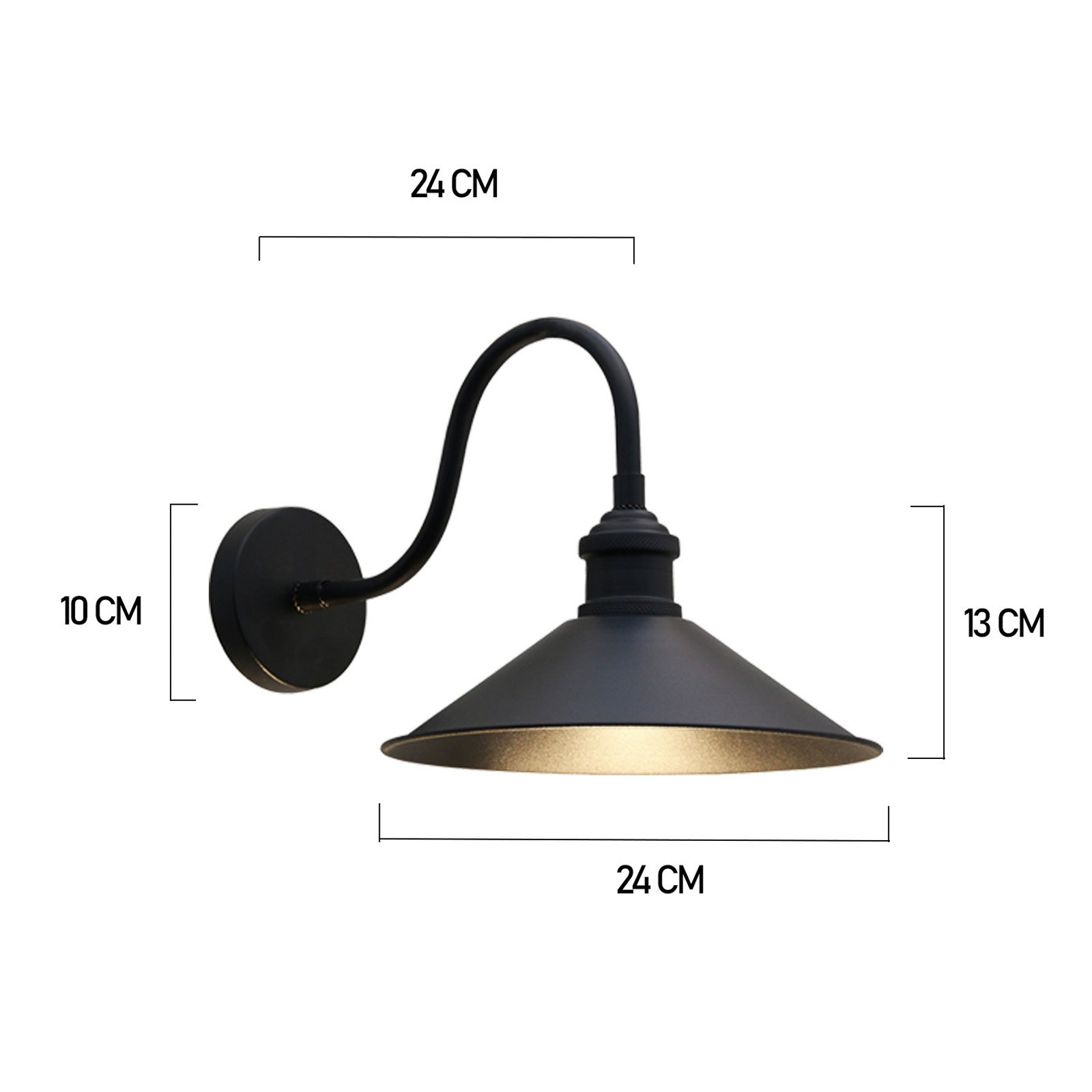 Christer wall light, black, width 24 cm, metal, E27