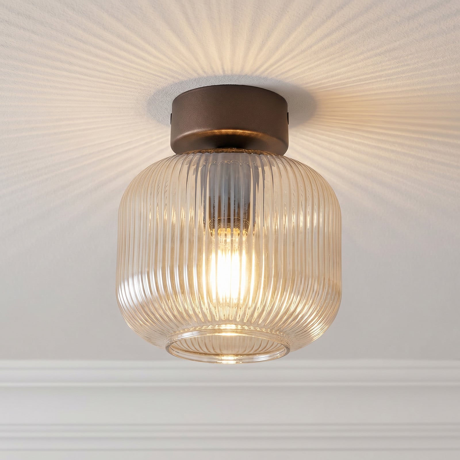 TK Lighting Plafonieră Salvia maro/cognac sticlă Ø 15 cm E14 - Camera de zi / sufragerie - maro coniac