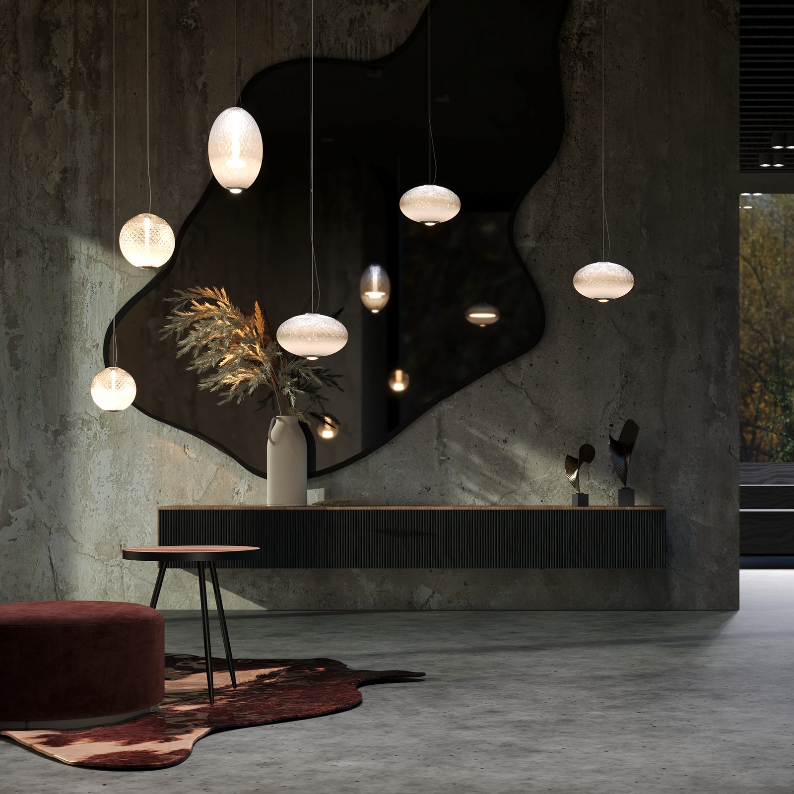 Maytoni Bruma glass pendant light, chrome/white, height 31 cm
