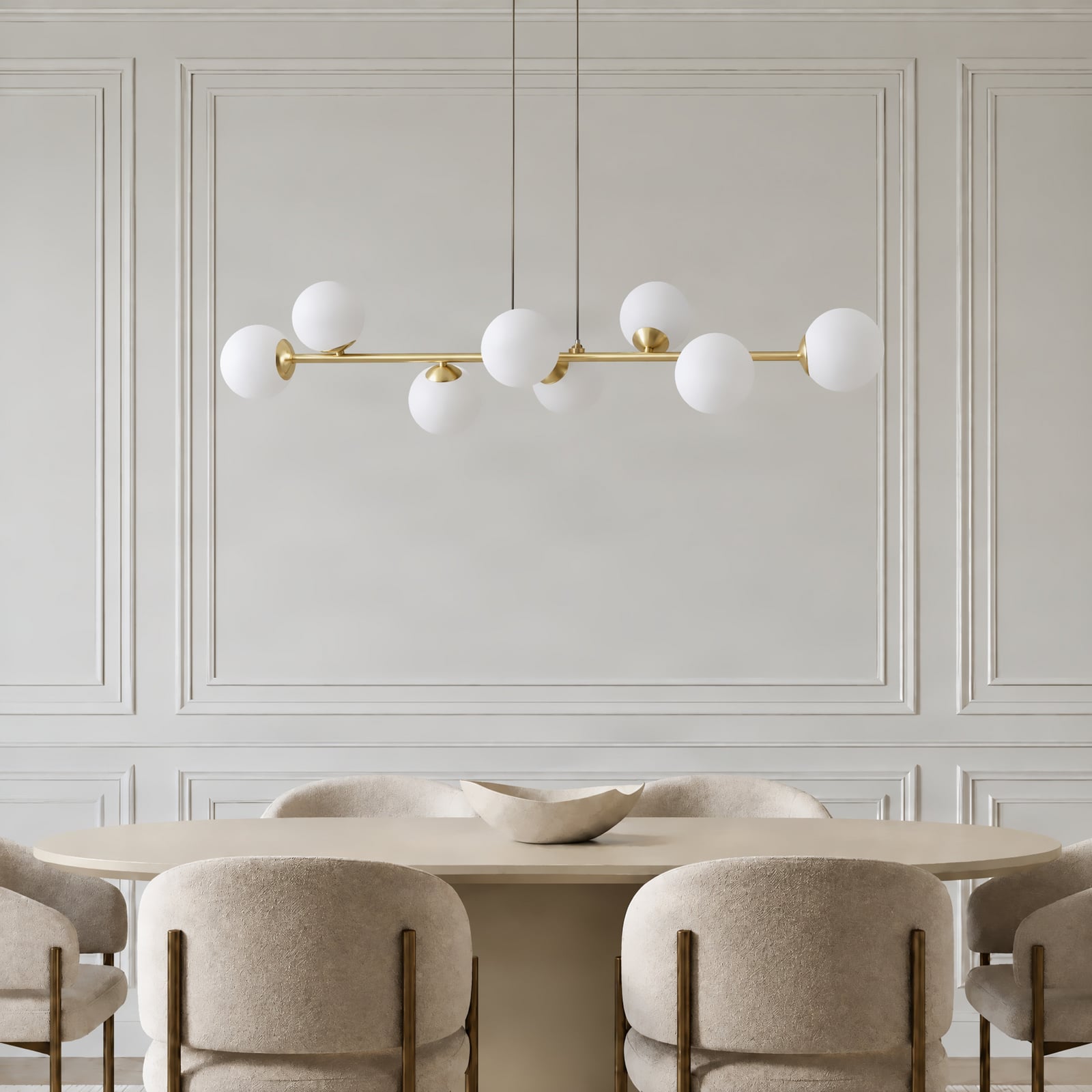 Lampa wisząca Lindby Isamer, opal/mosiądz, długość 130 cm