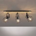 Die ceiling lamp, wooden look, 3 cage lampshades
