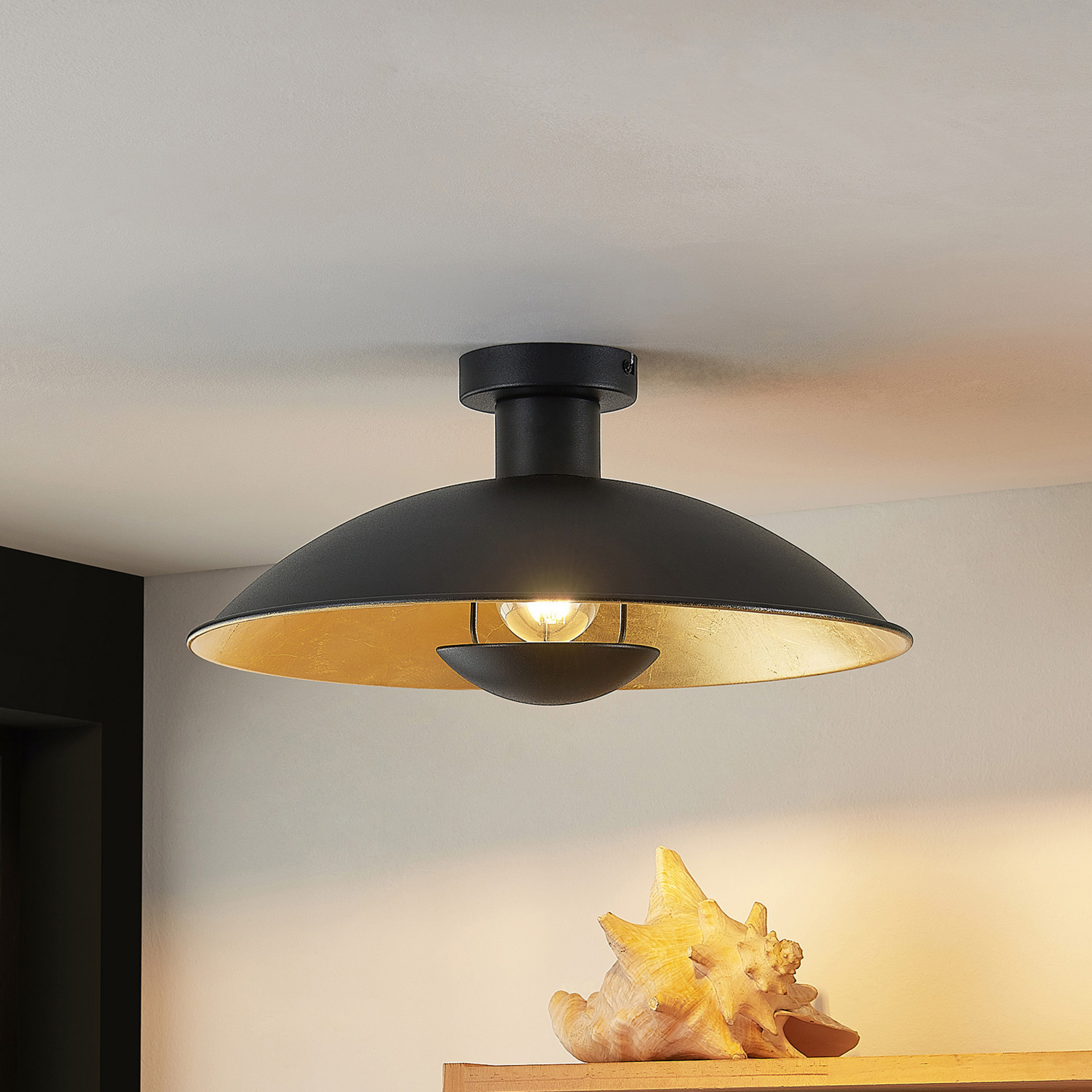 Lindby plafondlamp Narisara, Ø 40 cm, E27, zwart-goud