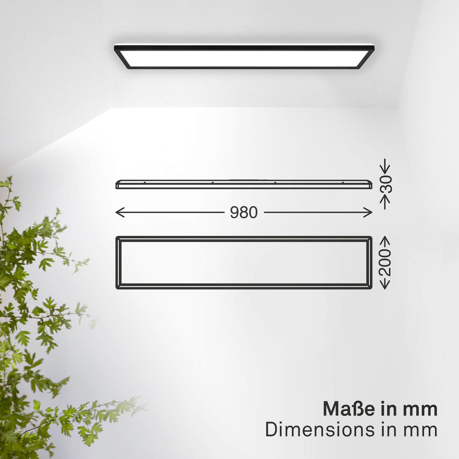 LED paneel Shallow aan/uit, 98 x 20 cm, zwart, 840 achtergrondverlichting