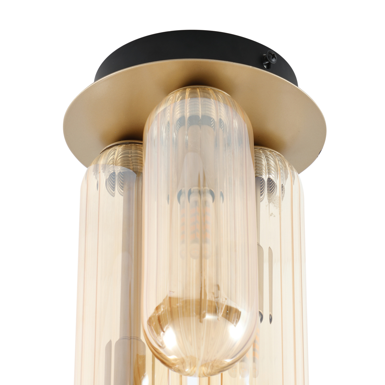 Lucande Freylin ceiling light, 3-bulb, amber, glass, 15 cm