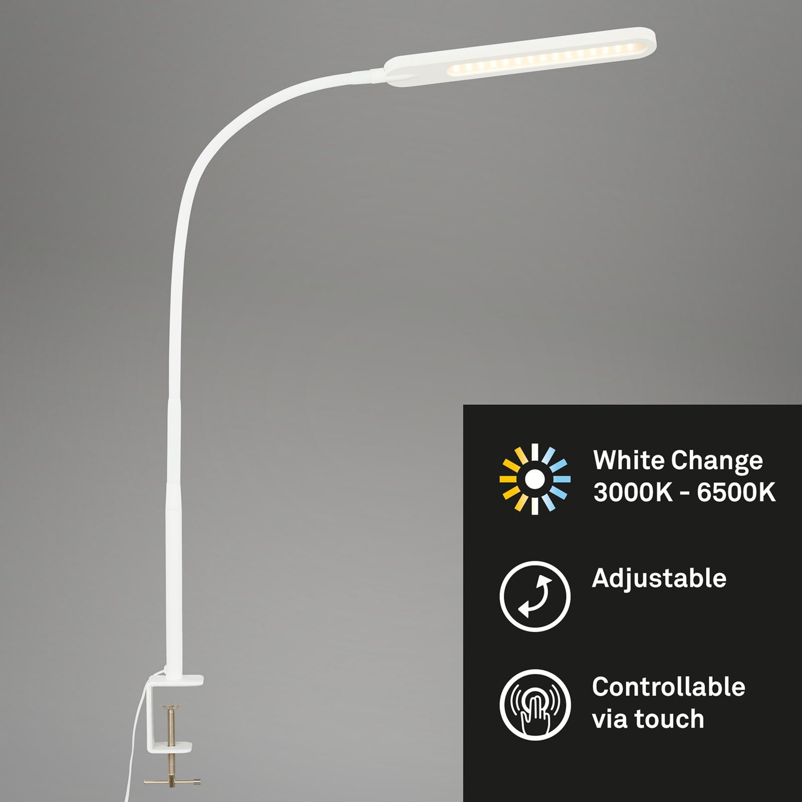 Servo LED klambervalgusti, timmitav, CCT, valge