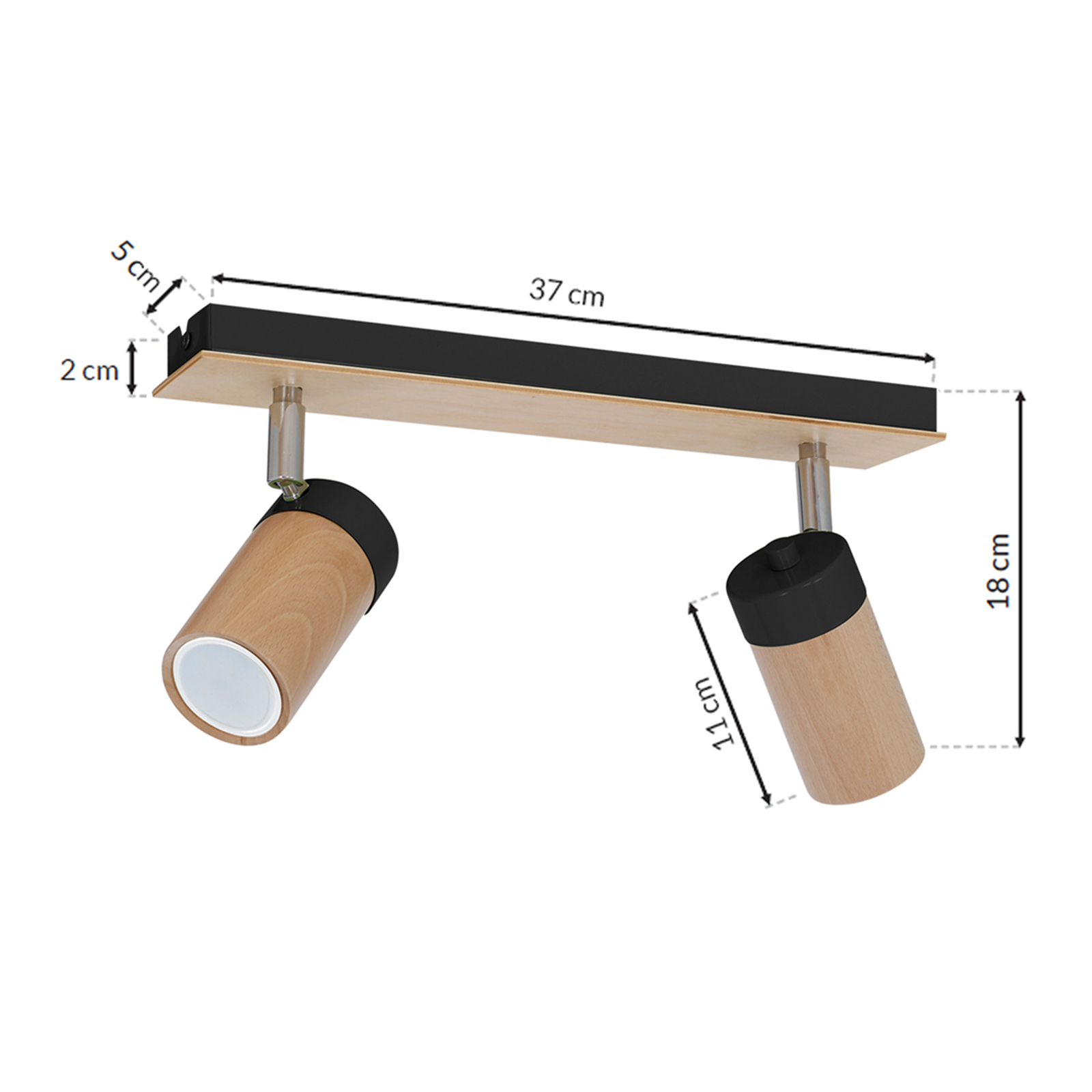 Spot pour plafond Baron, deux lampes, noir/bois