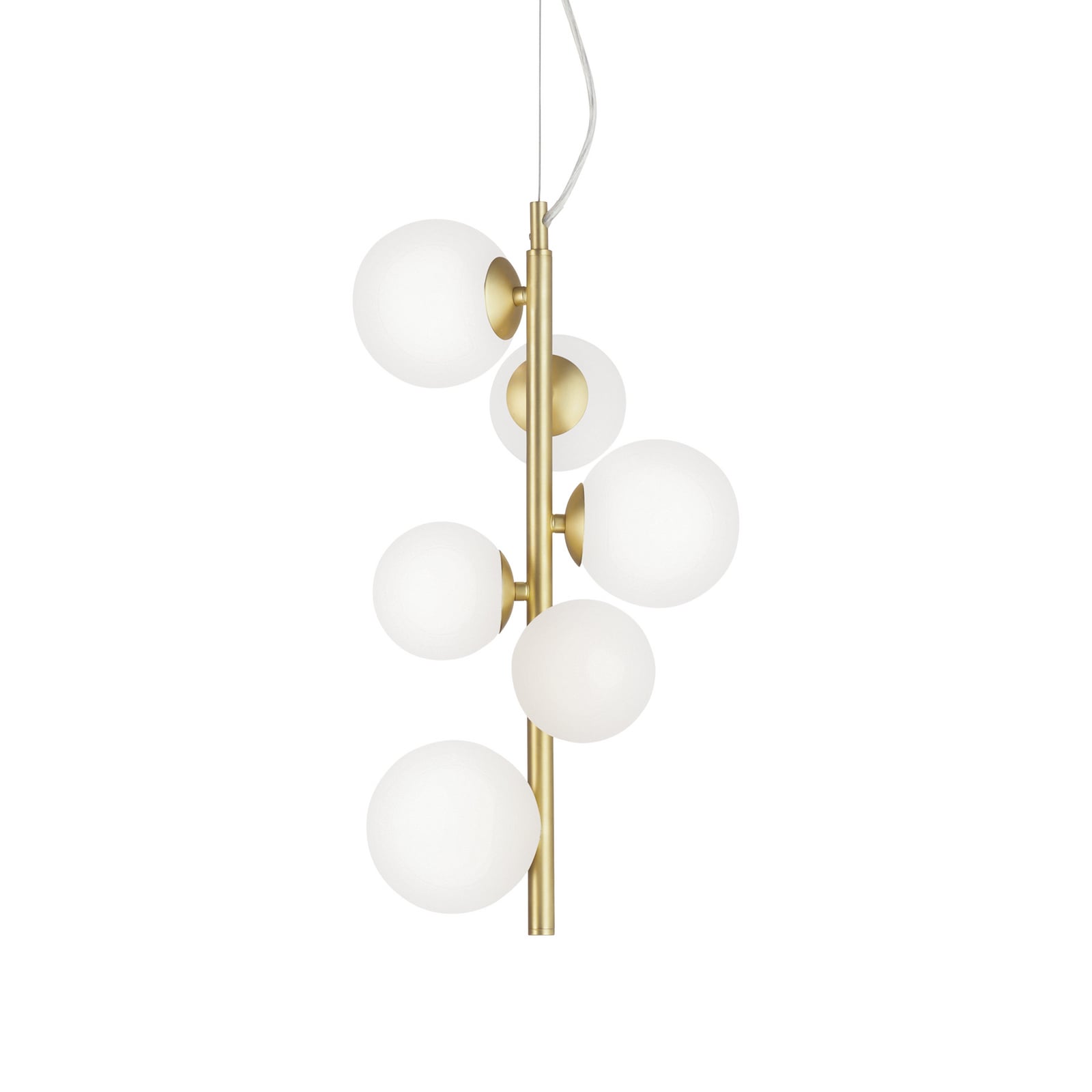 IDEAL LUX piekaramā lampa „Perlage“ misiņa/balta, augstums 52 cm, 6 spuldzes