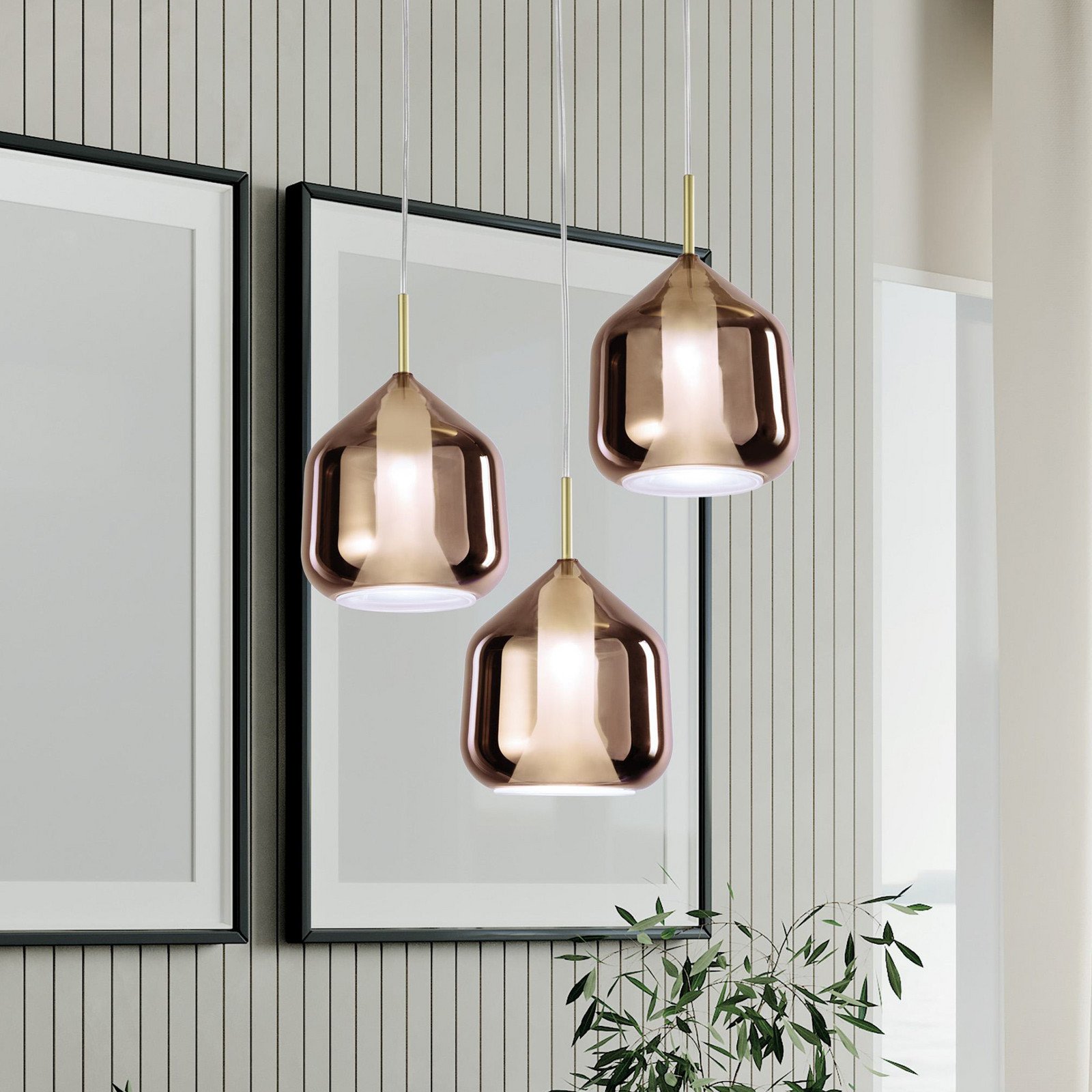 miloox by Sforzin Lampă suspendată X-Ray cupru/culoare aurie 3 becuri sticlă rotundă - Camera de zi / sufragerie - design - cupru-transparent aur periat