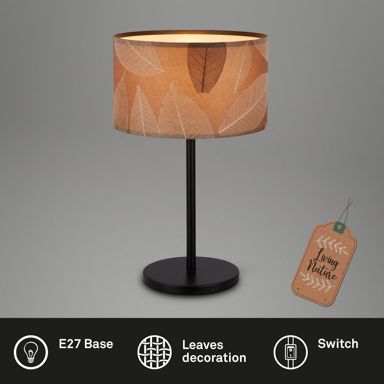 Mata table lamp, brown, textile, height 42 cm