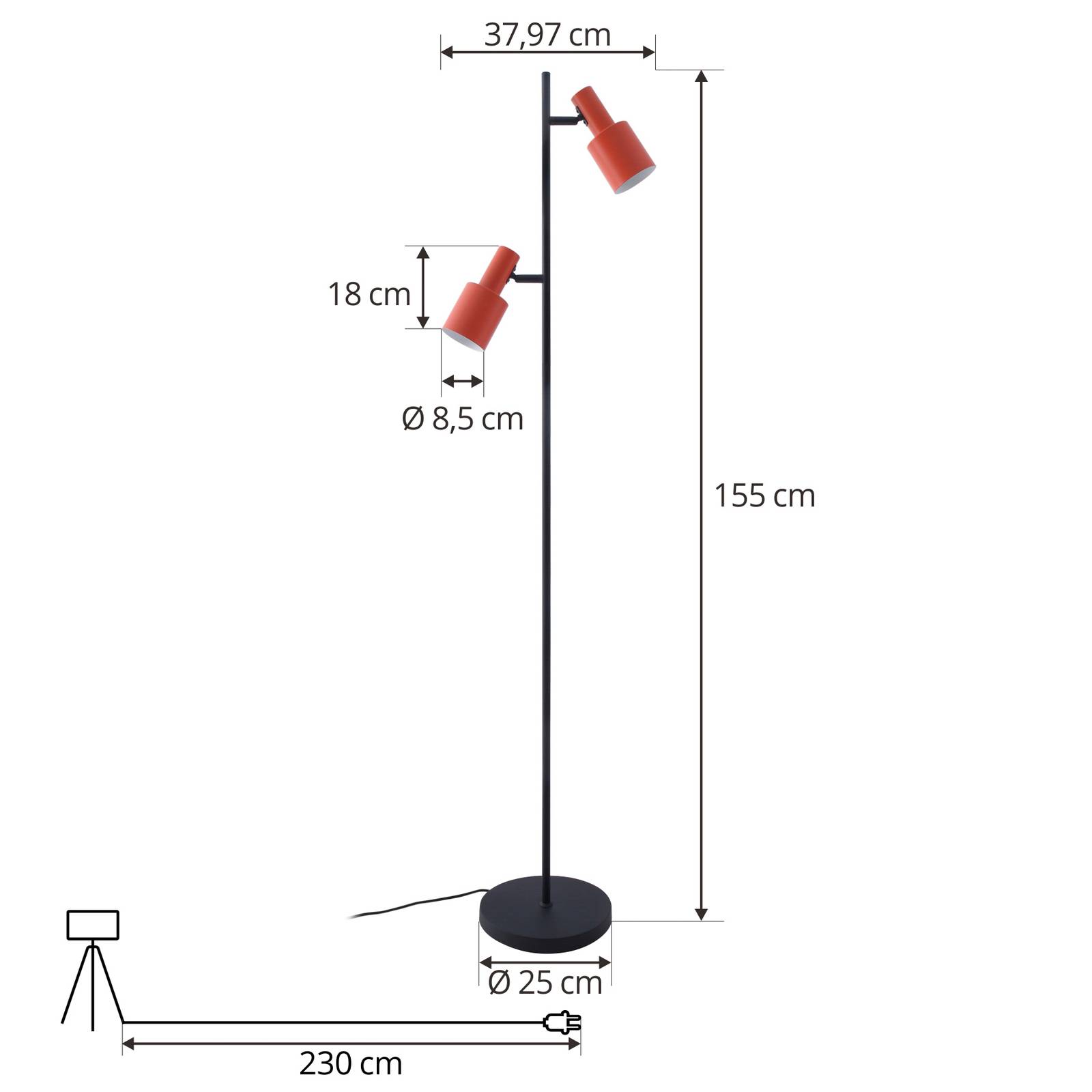 Lampa stojąca Lindby Ovelia, pomarańczowy/czarny, żelazo, E27