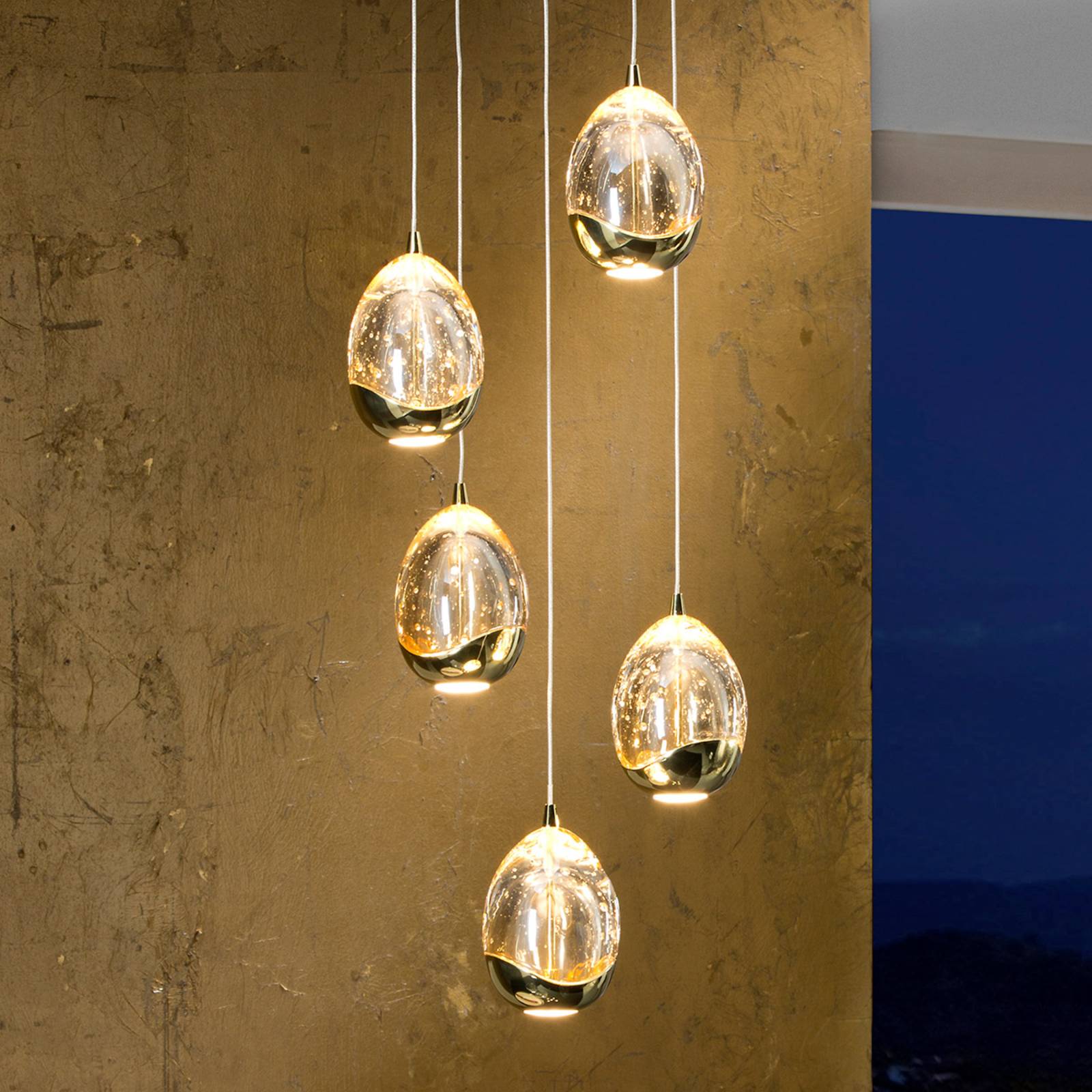 Photos - Chandelier / Lamp Schuller Valencia LED pendant light Rocio, 5-bulb, round, metal, glass, go 