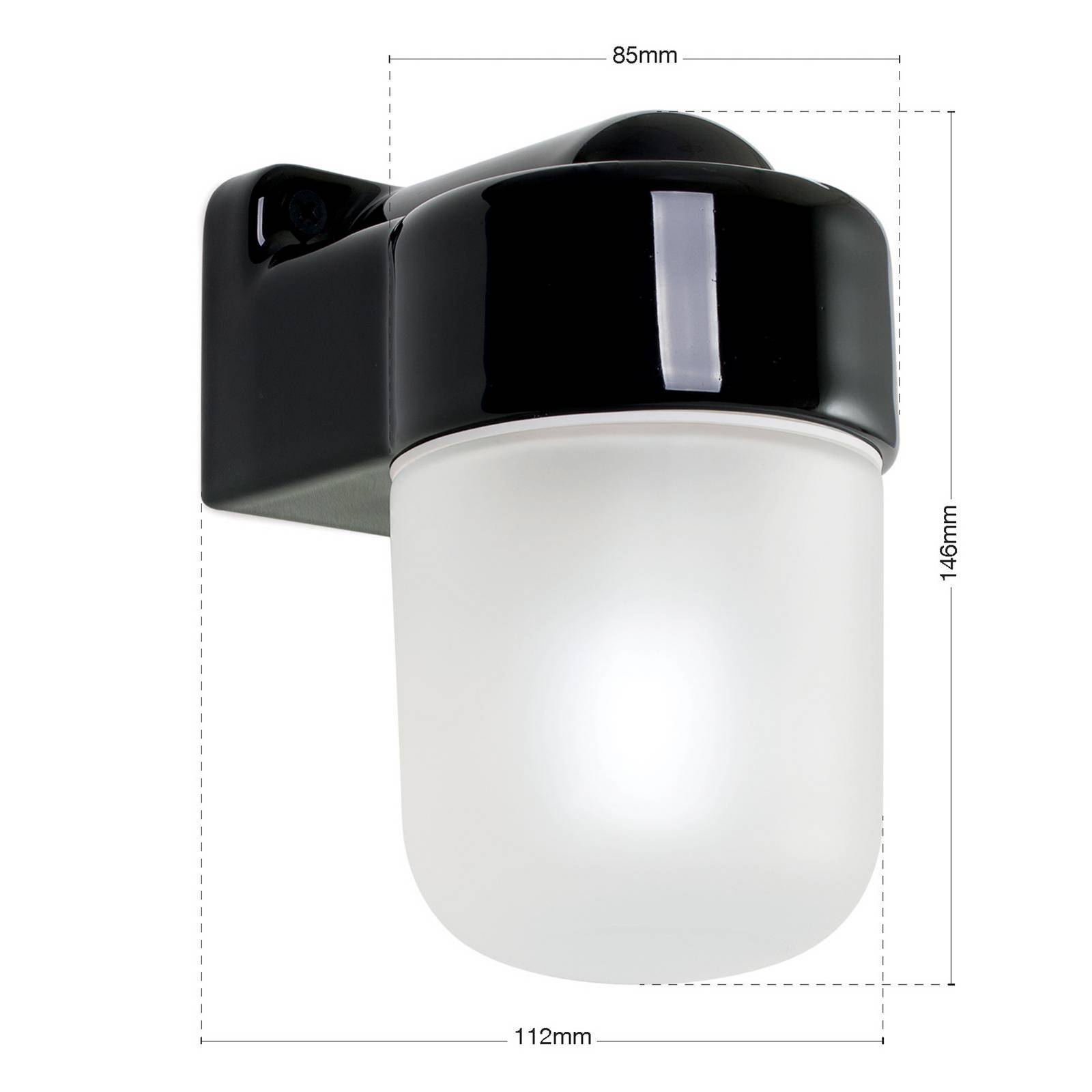 Wandleuchte Ostia, schwarz, Keramik, Glas satiniert, E27 günstig online kaufen