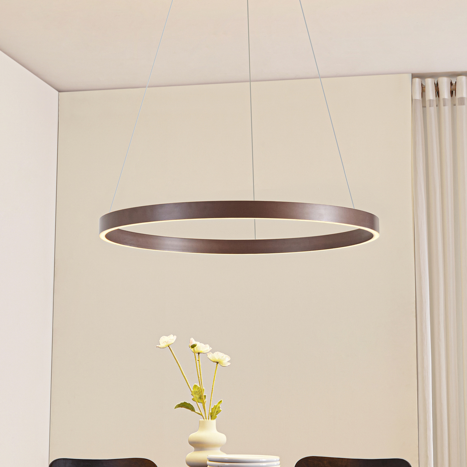 Lucande LED Pendant lamp Yonam, coffee, Ø 80cm