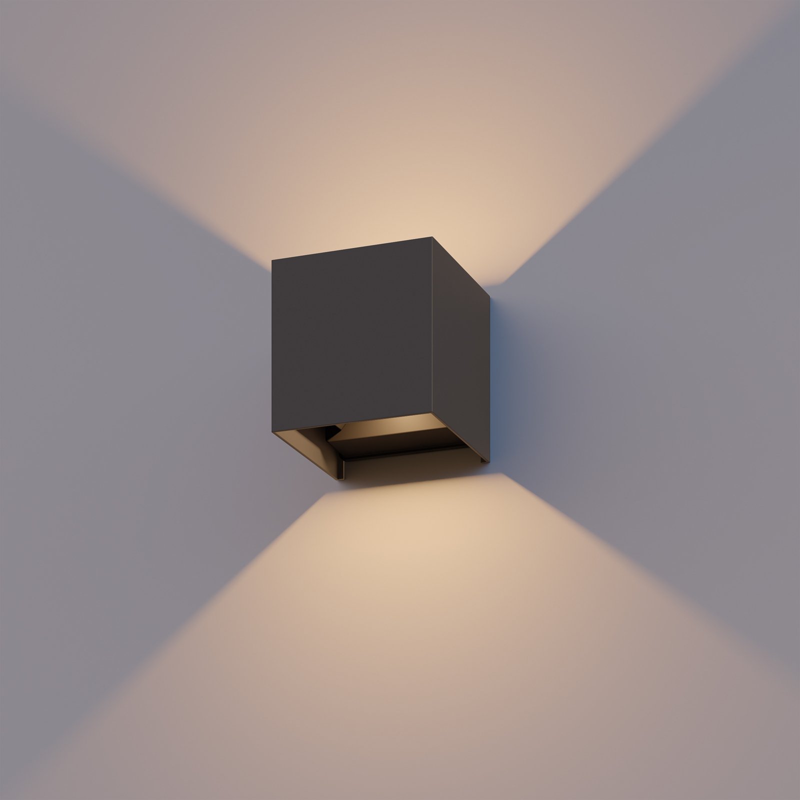 Calex LED-Außenwandlampe Cube, up/down, Höhe 10cm, anthrazit