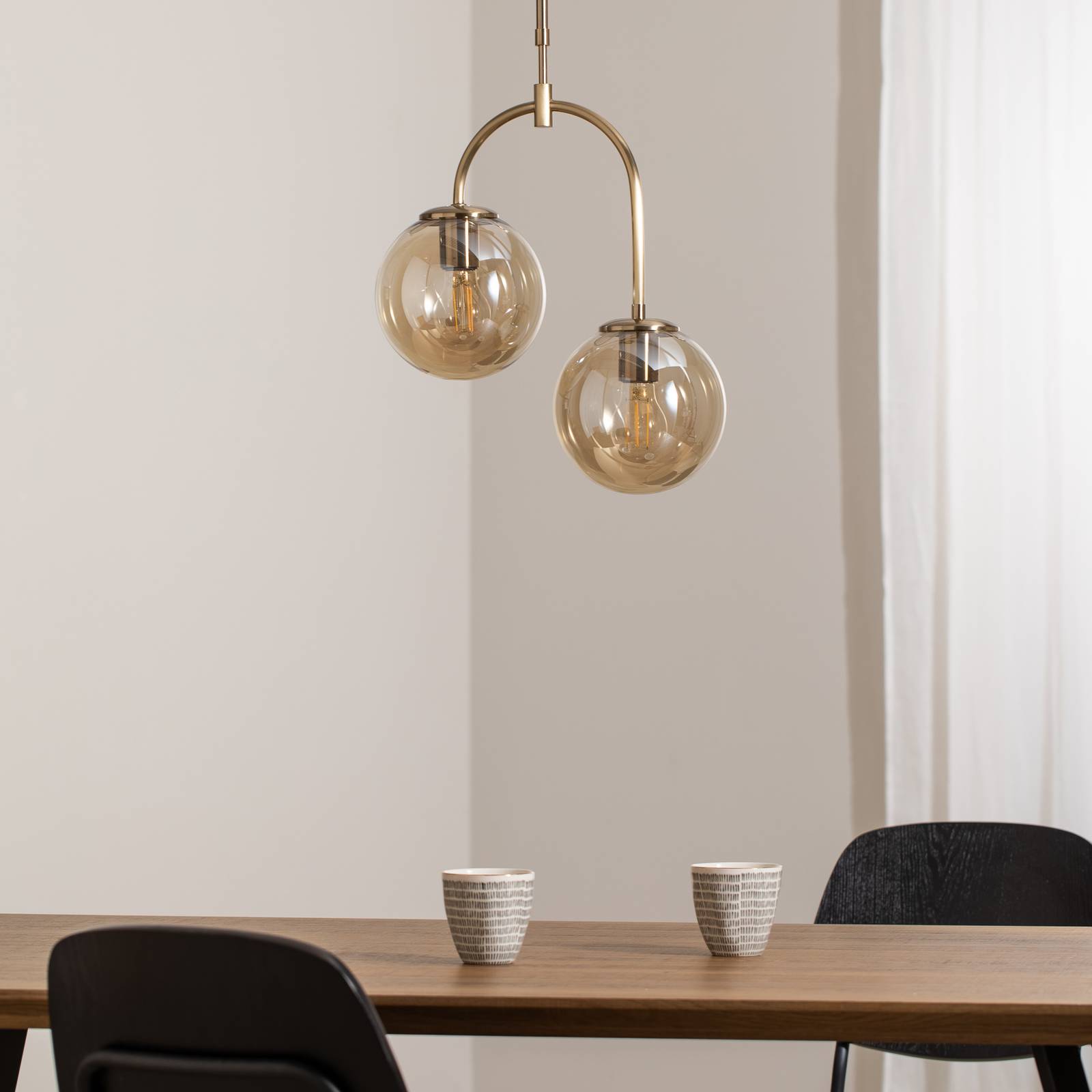 Lampa wisząca Portemo, mosiądz, Ø 37 cm, 2-punktowa, szkło