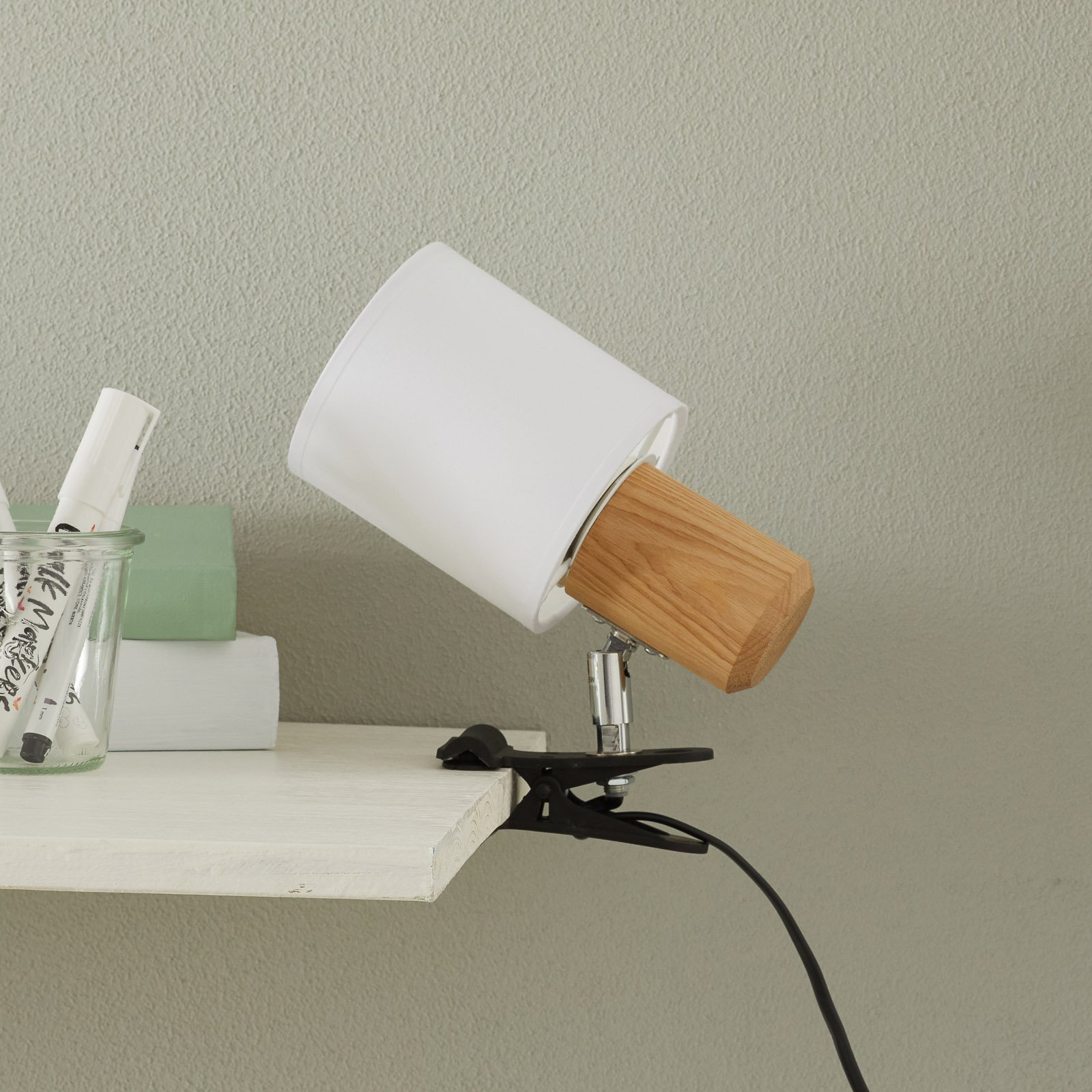 Modern clip-on light Clampspots, white lampshade