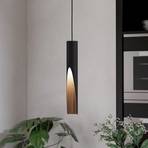 Barbotto LED hanging light in black/oak, 1-bulb
