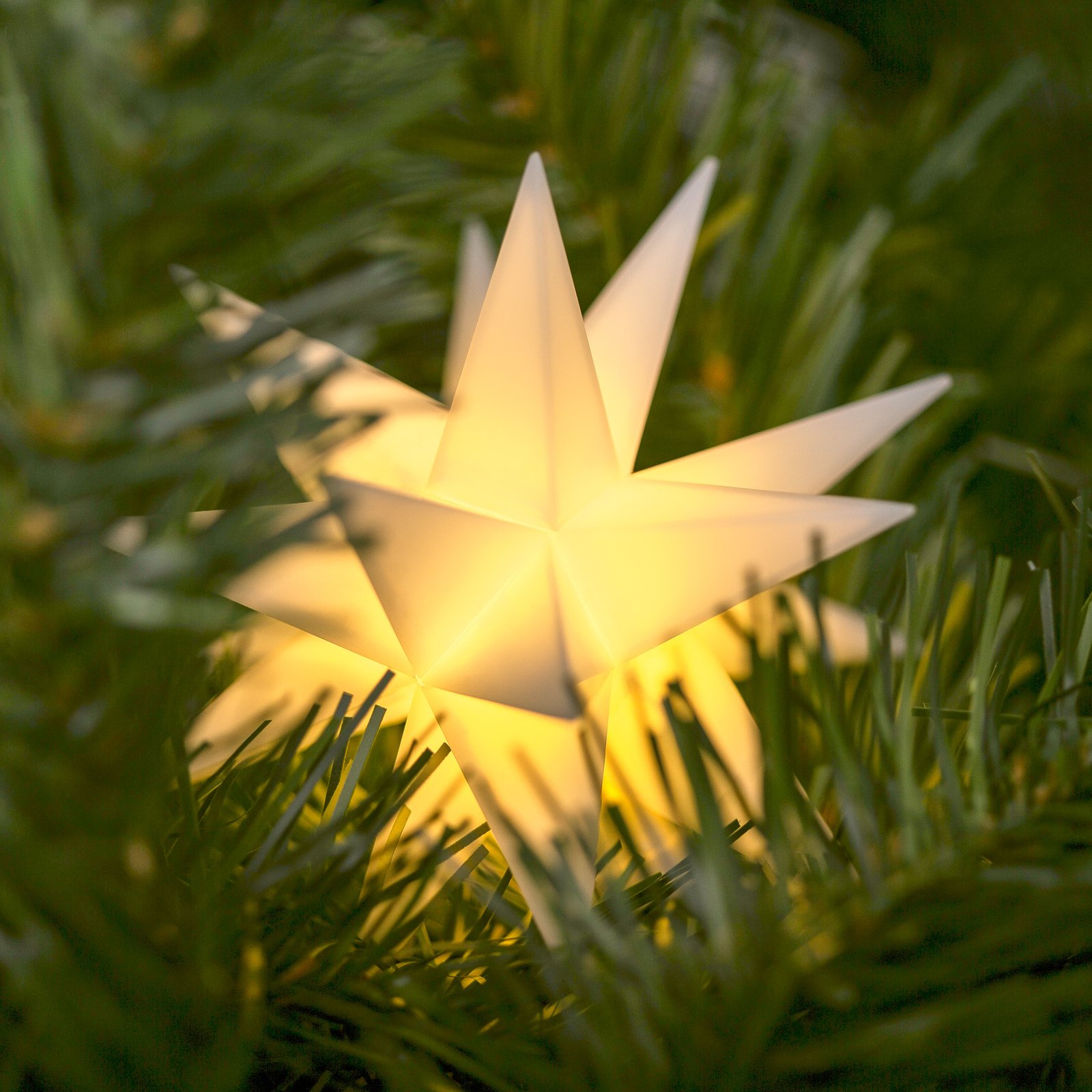 18-point LED outdoor star, battery, Ø 12 cm white