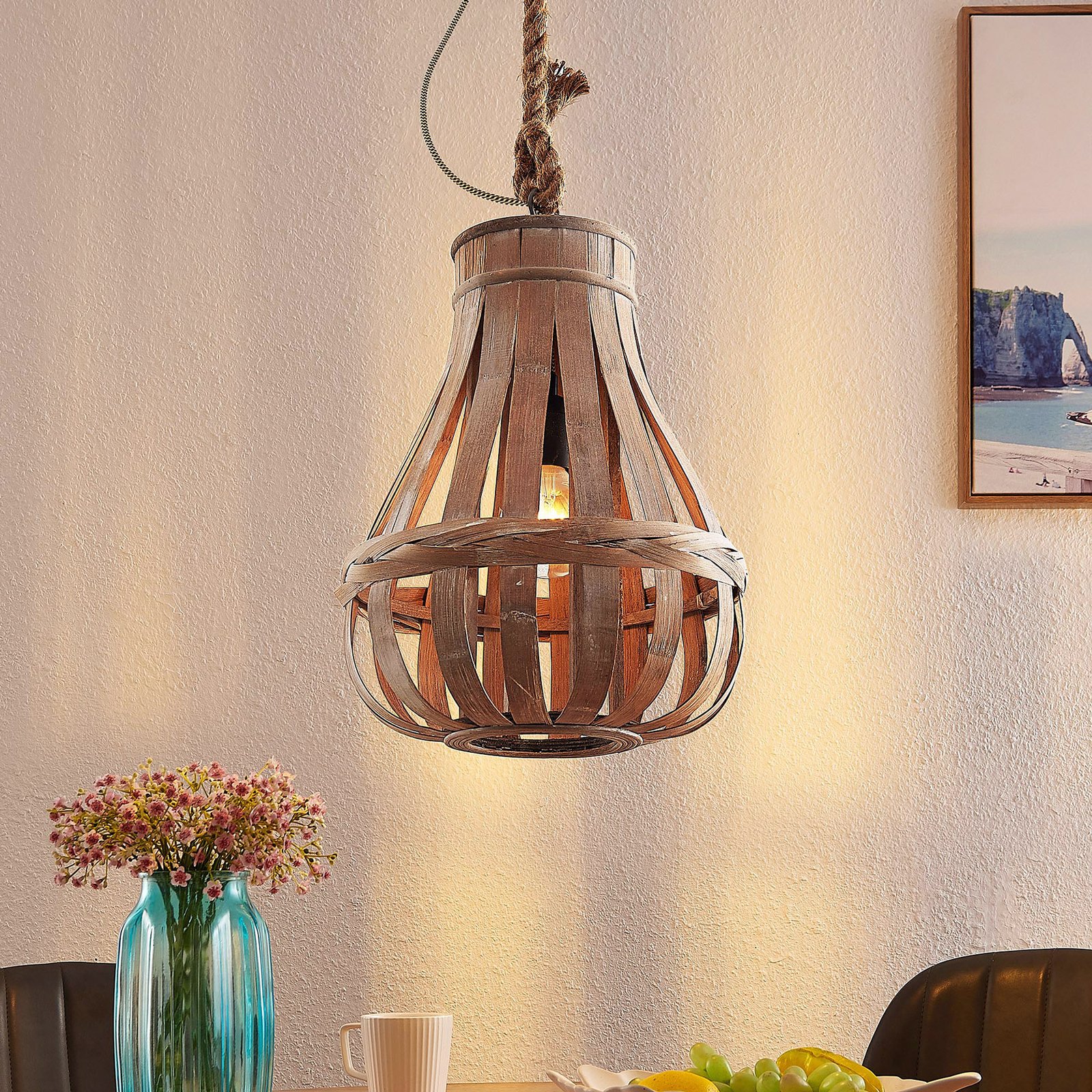 Lindby Haruno függő lámpa rattan, 33 cm