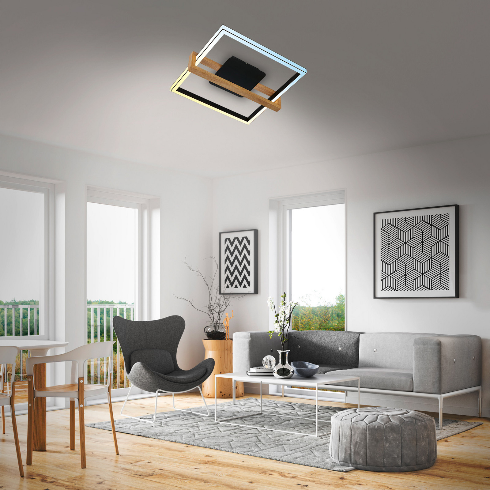 Briloner Plafonieră cu LED 3768015 CCT cu telecomandă - Camera de zi / sufragerie - modern - negru lemn deschis alb - Metal