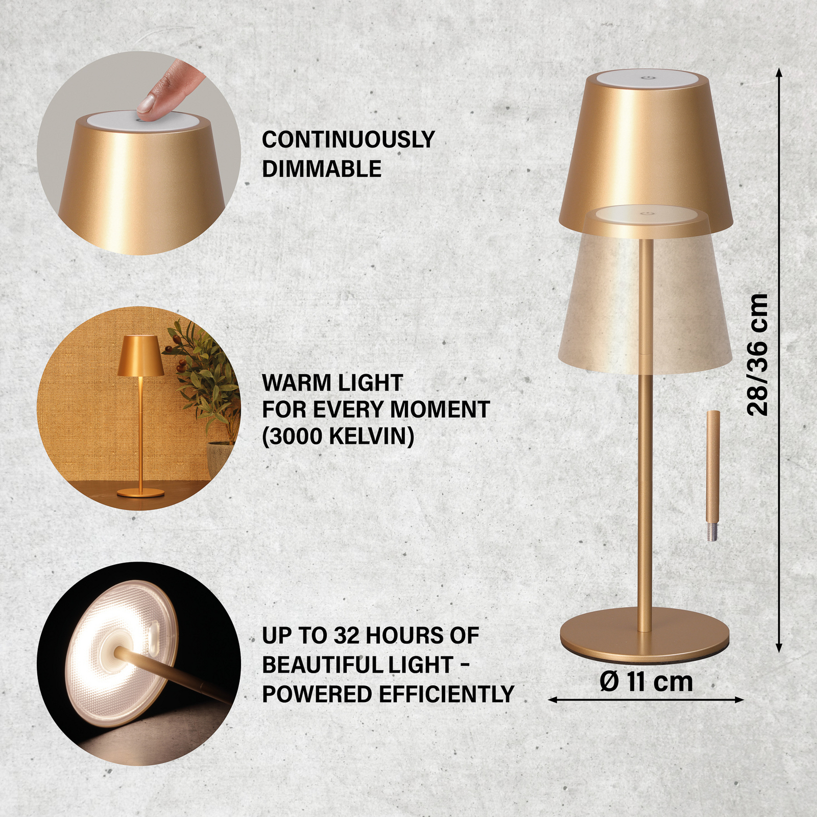 LED-akku-pöytävalaisin Viletto, kahvinruskea, IP54