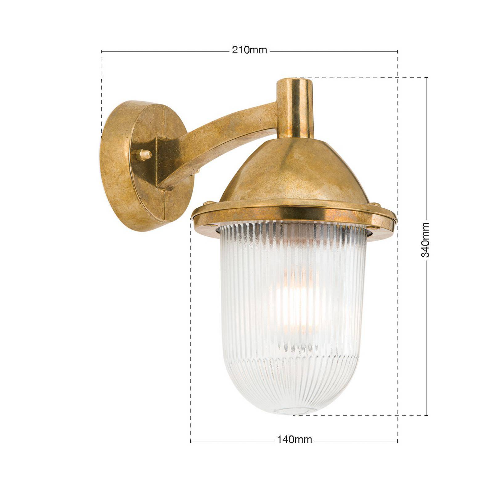 Außenwandleuchte York, Messing, Glas gerillt, E27, IP54 günstig online kaufen