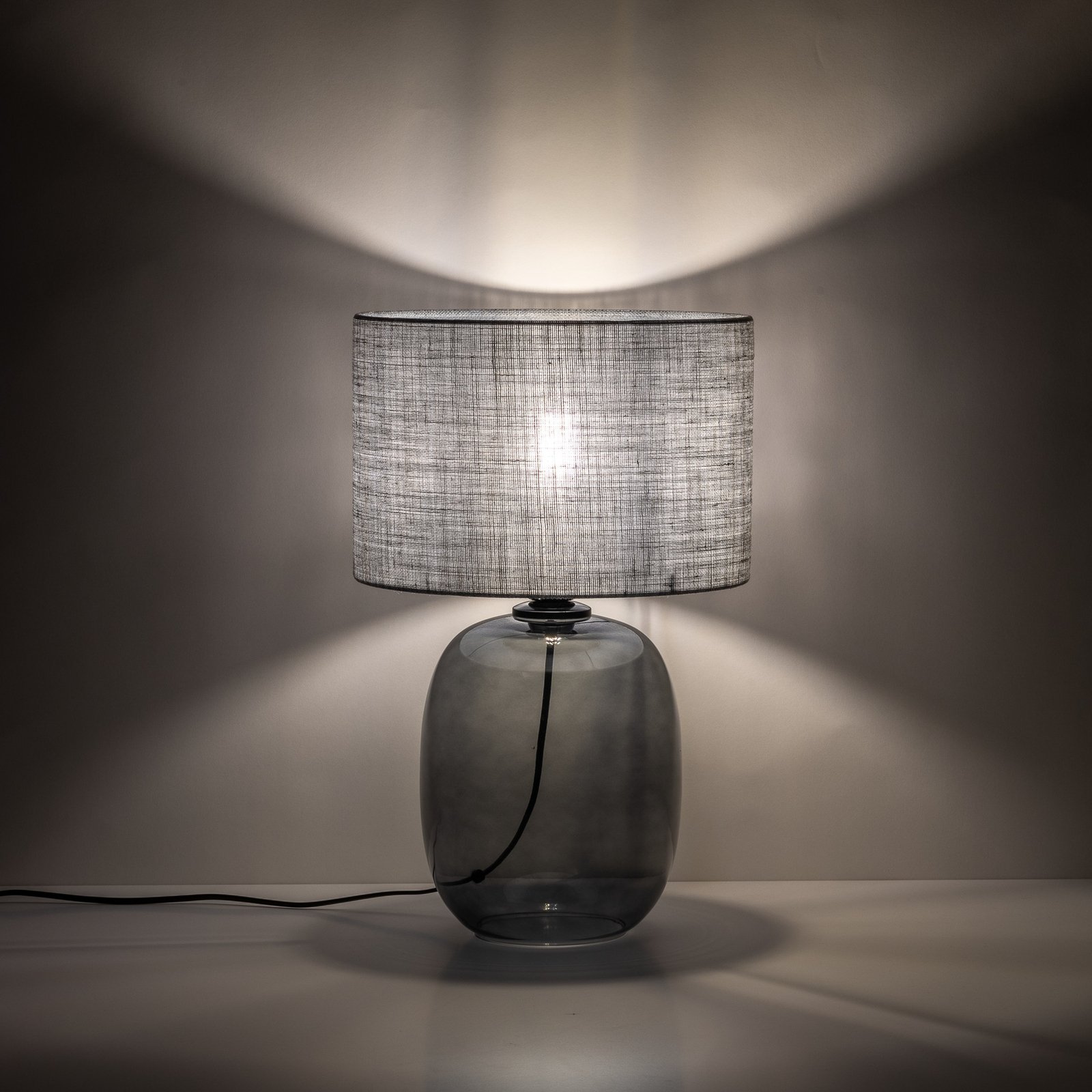 Melody bordslampa, höjd 48 cm, rökgrått glas, grått tyg