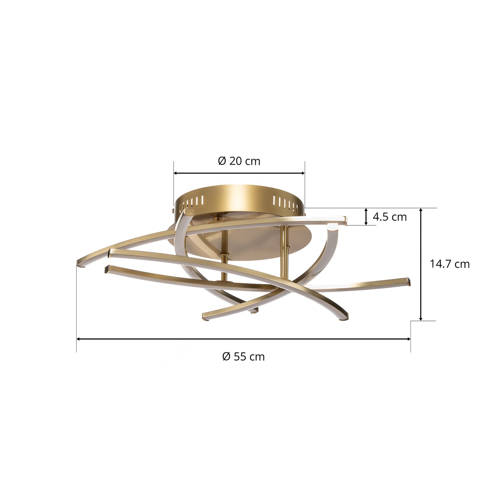 Lindby Flakira LED plafondlamp, 5-lamps antiek messing