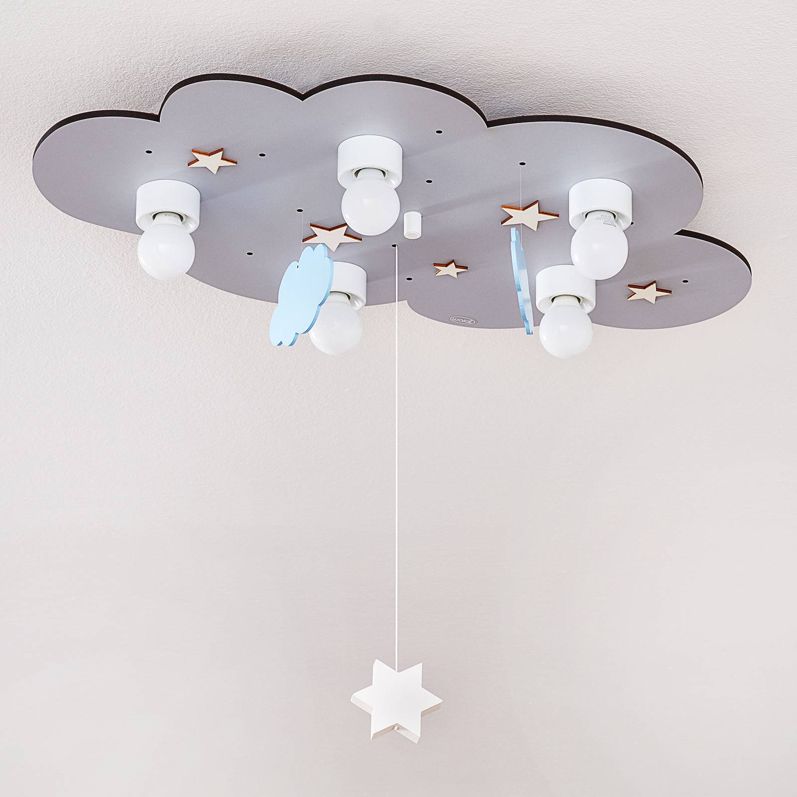 Plafondlamp wolk, 5-lamps, hangdecoratie, grijs
