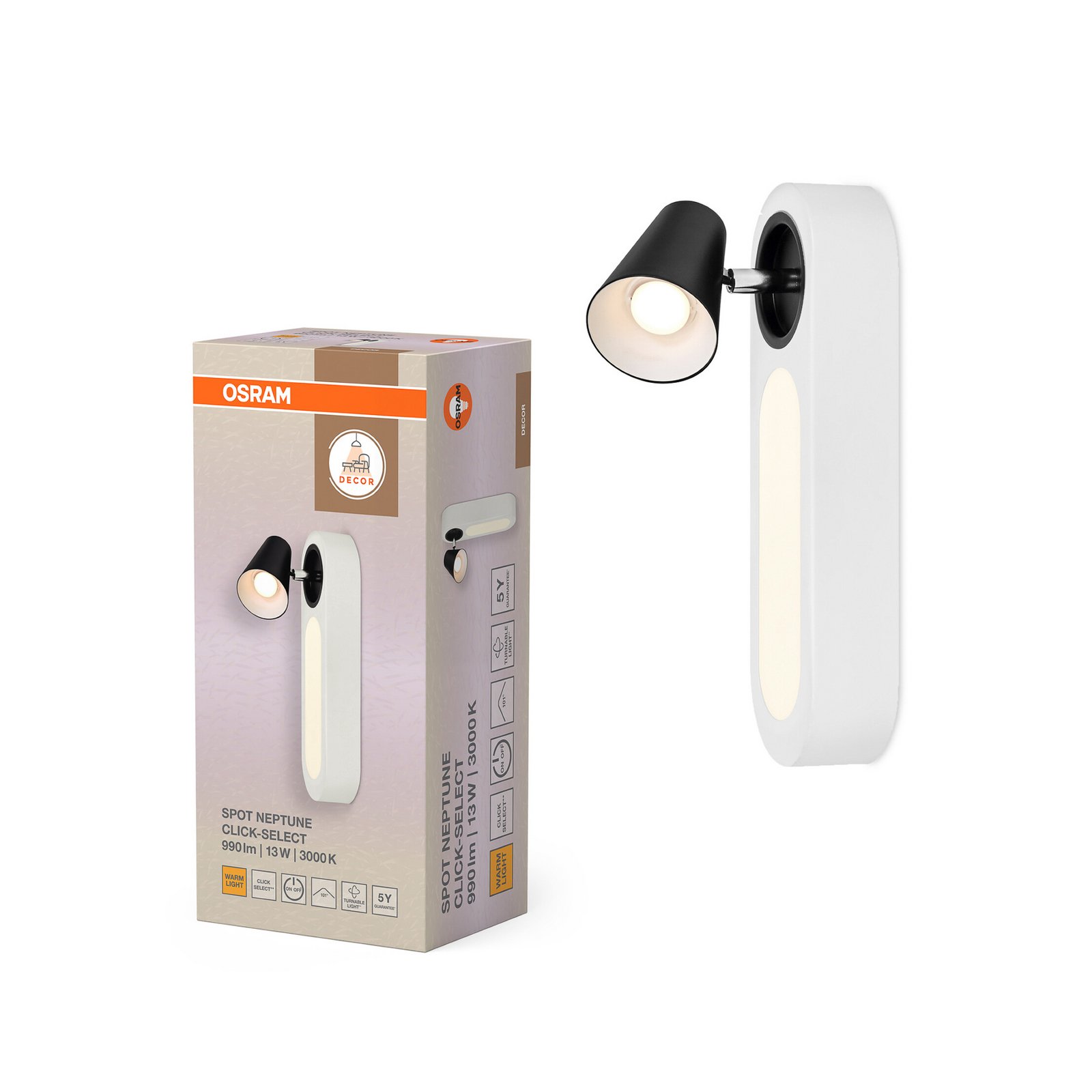 OSRAM LED wandlamp NEPTUNE, wit, 1 spot, metalen schakelaar OSRAM LED wandlamp NEPTUNE, wit, 1 spot, metalen schakelaar