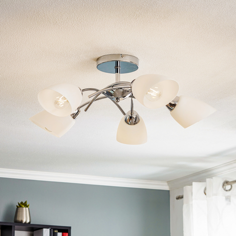 Deckenlampe Varietta mit Glasschirmen, chrom 5-fl.